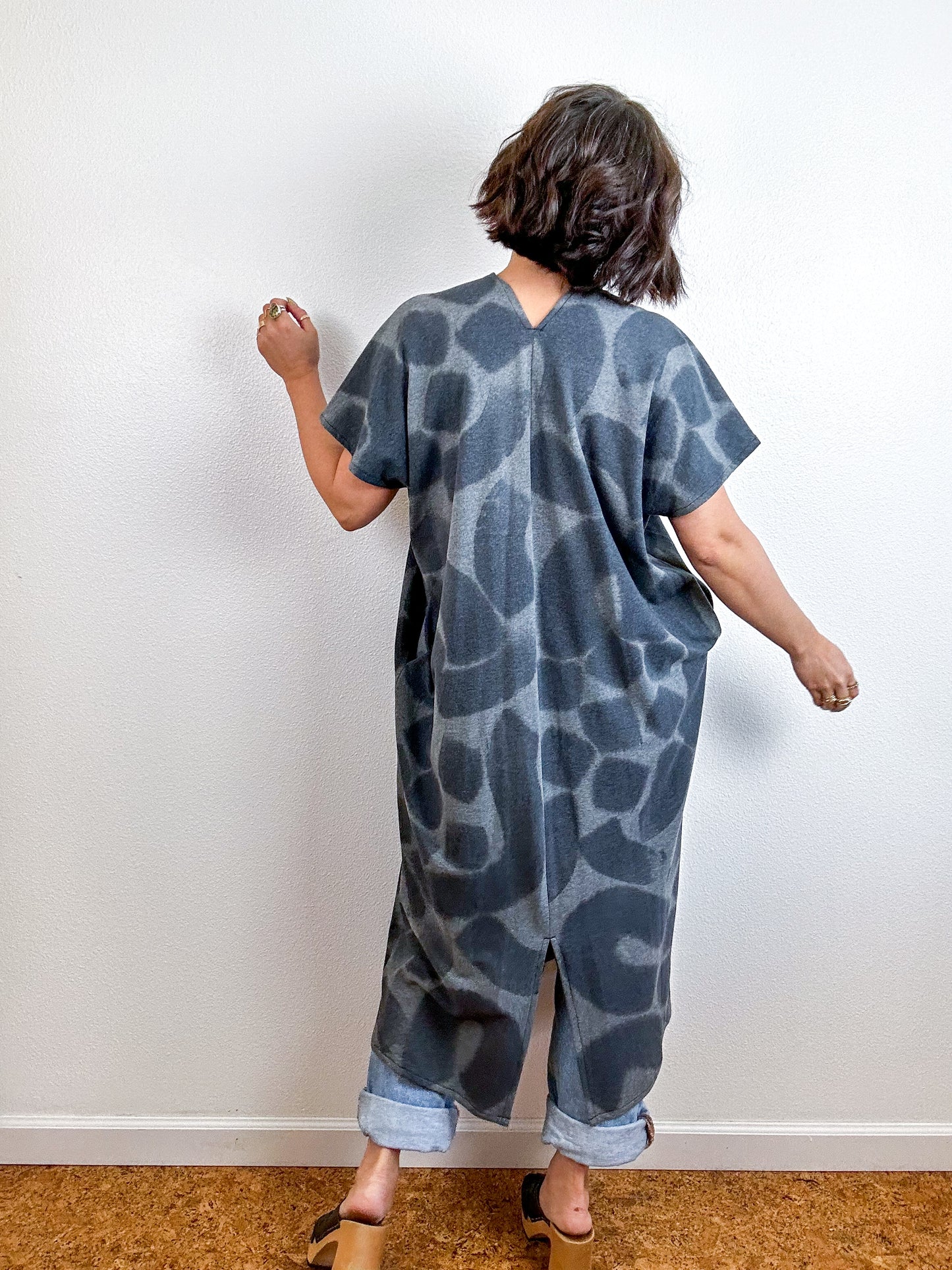 Hand-Dyed Midi Sweatshirt Smock Dress Charcoal Doodle