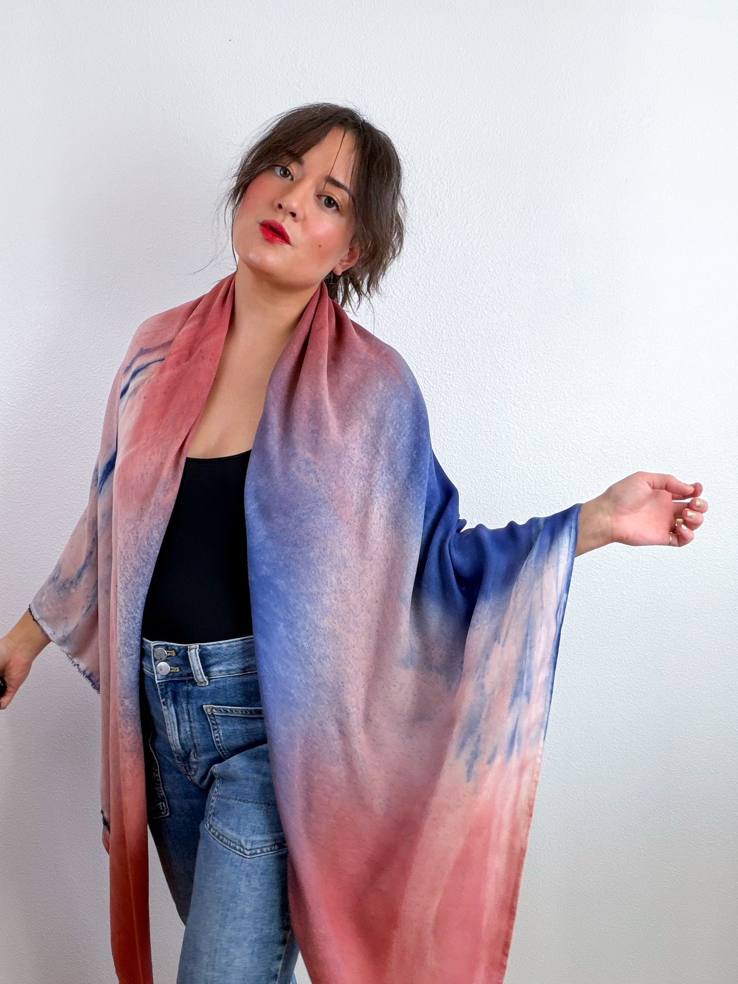 Hand-Dyed Bamboo Scarf Midnight Blush Terracotta Gradient