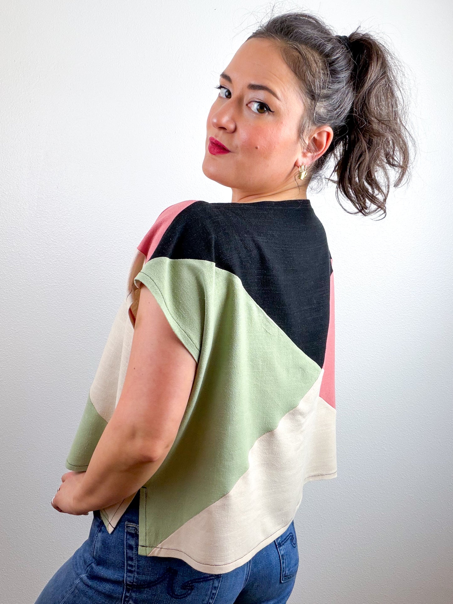 Linen Blend Flip Crop Black Oat Mauve Sage