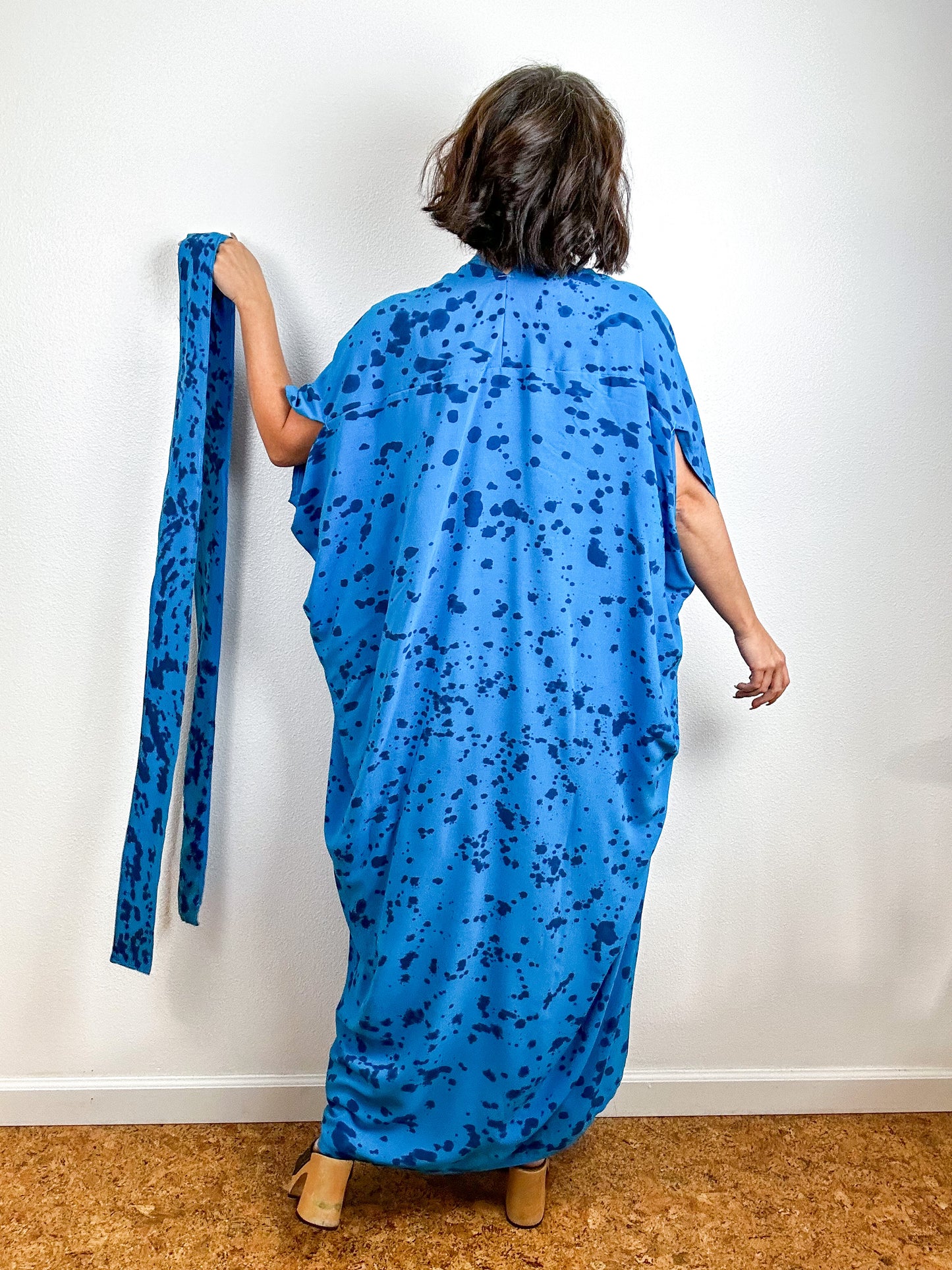 Hand-Dyed High Low Kimono Turquoise Indigo Speckle