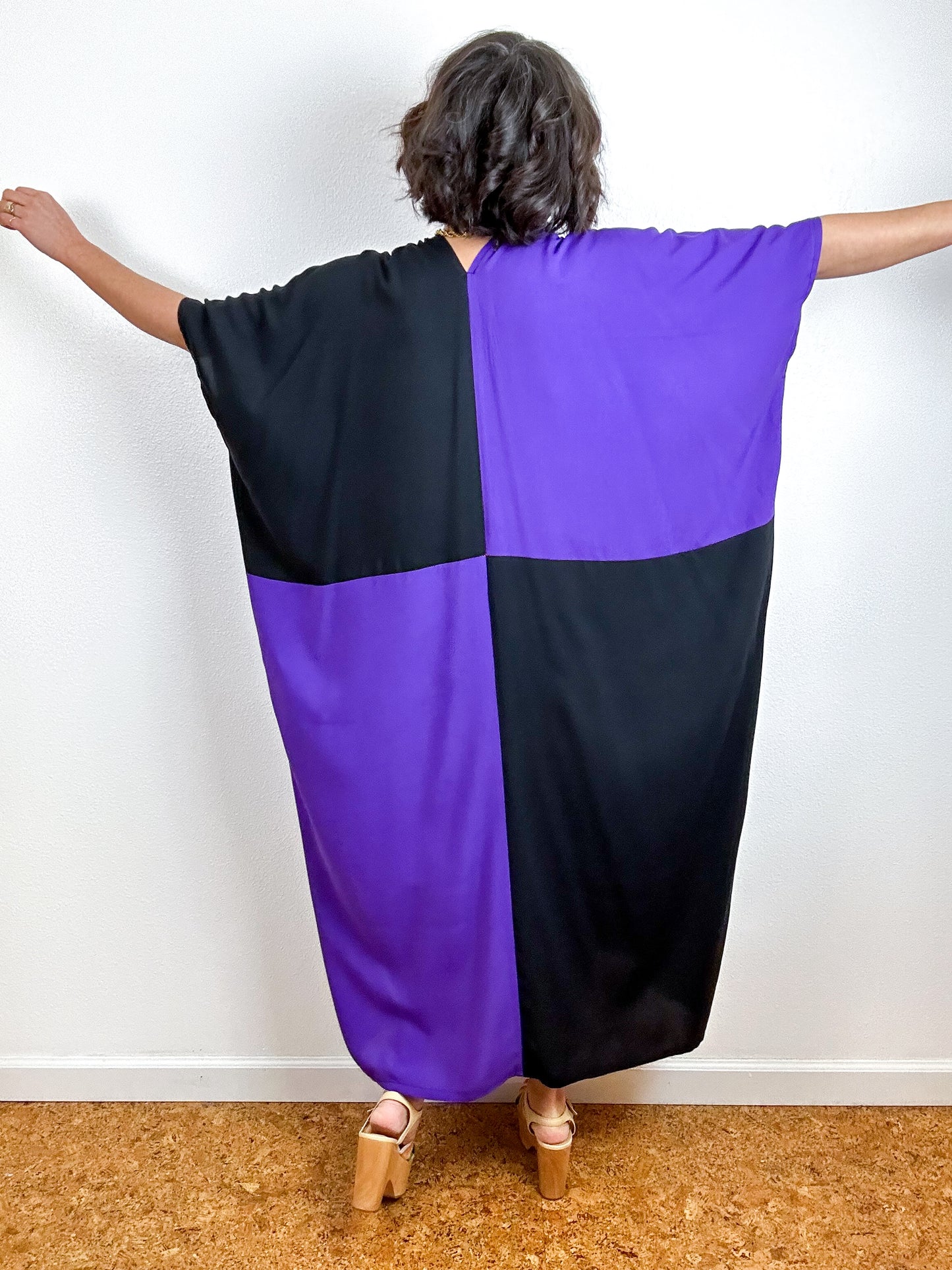 Color Block Midi Caftan Dress Purple Black