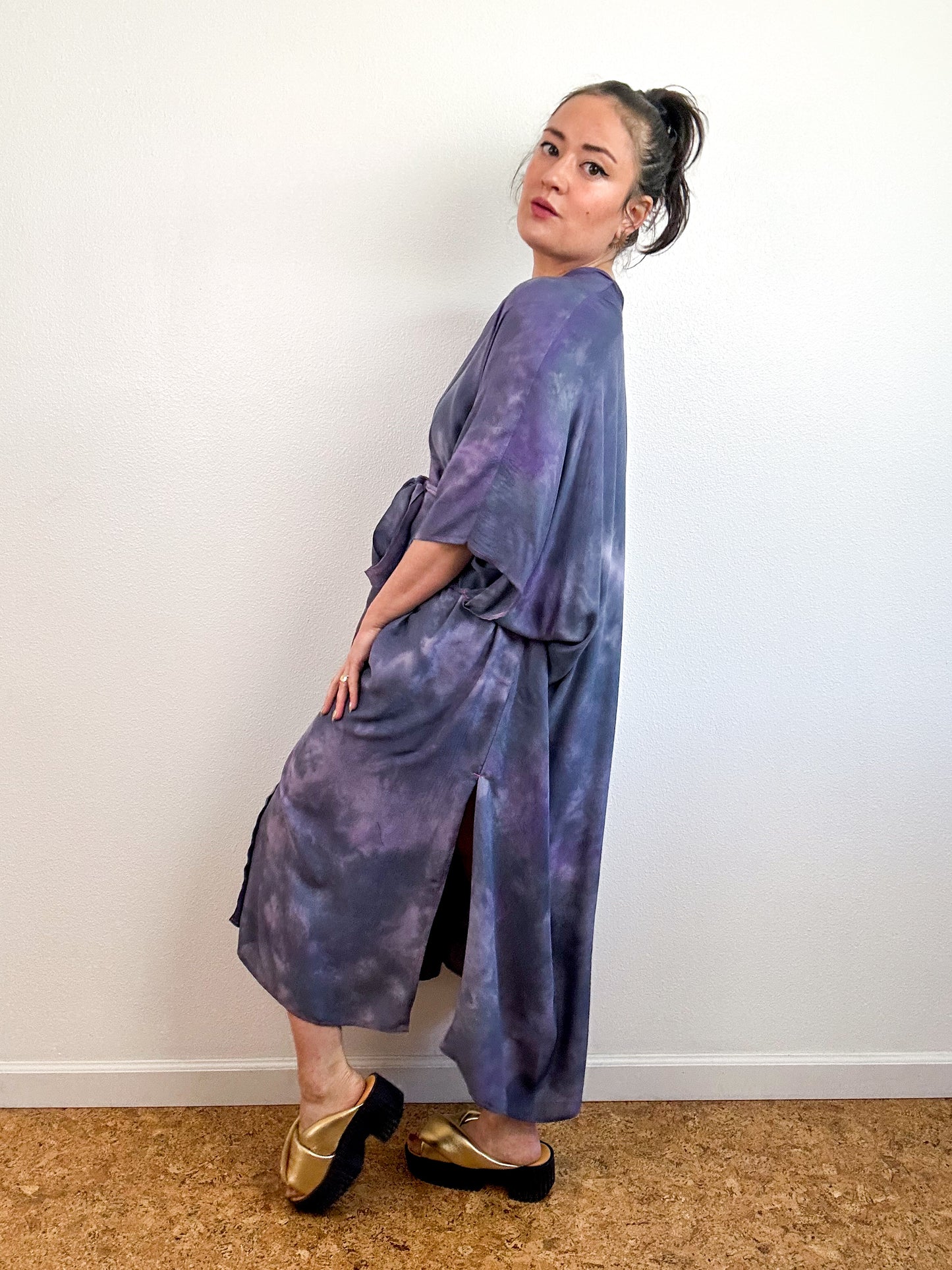 Hand-Dyed Bamboo Tie Caftan Lavender Watercolor