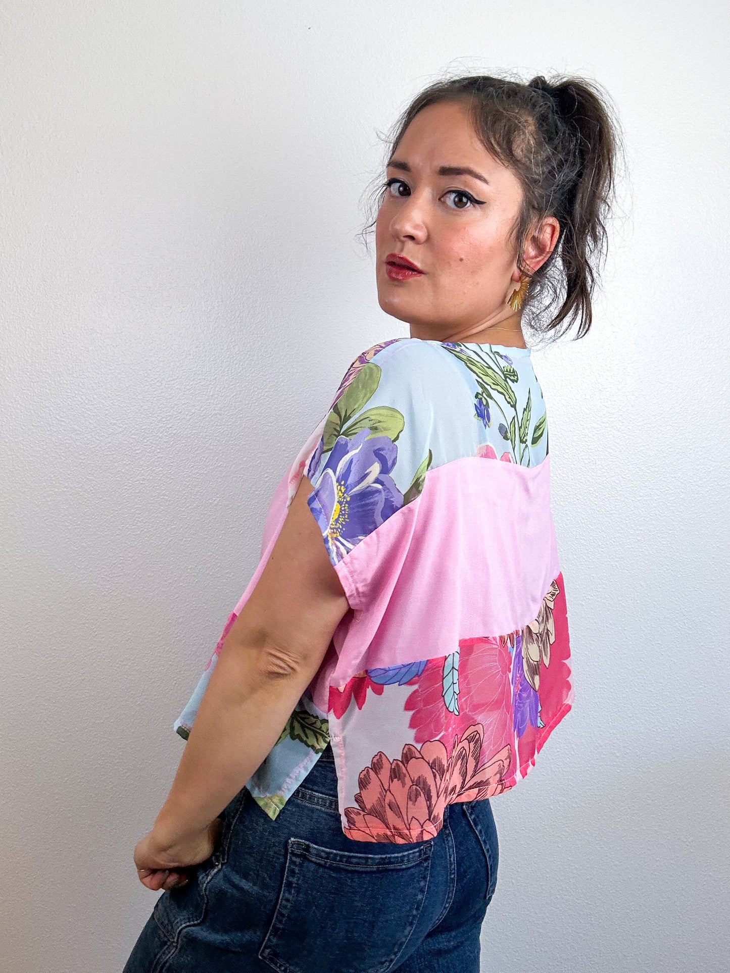 Scrappy Crop Aqua Pink Floral