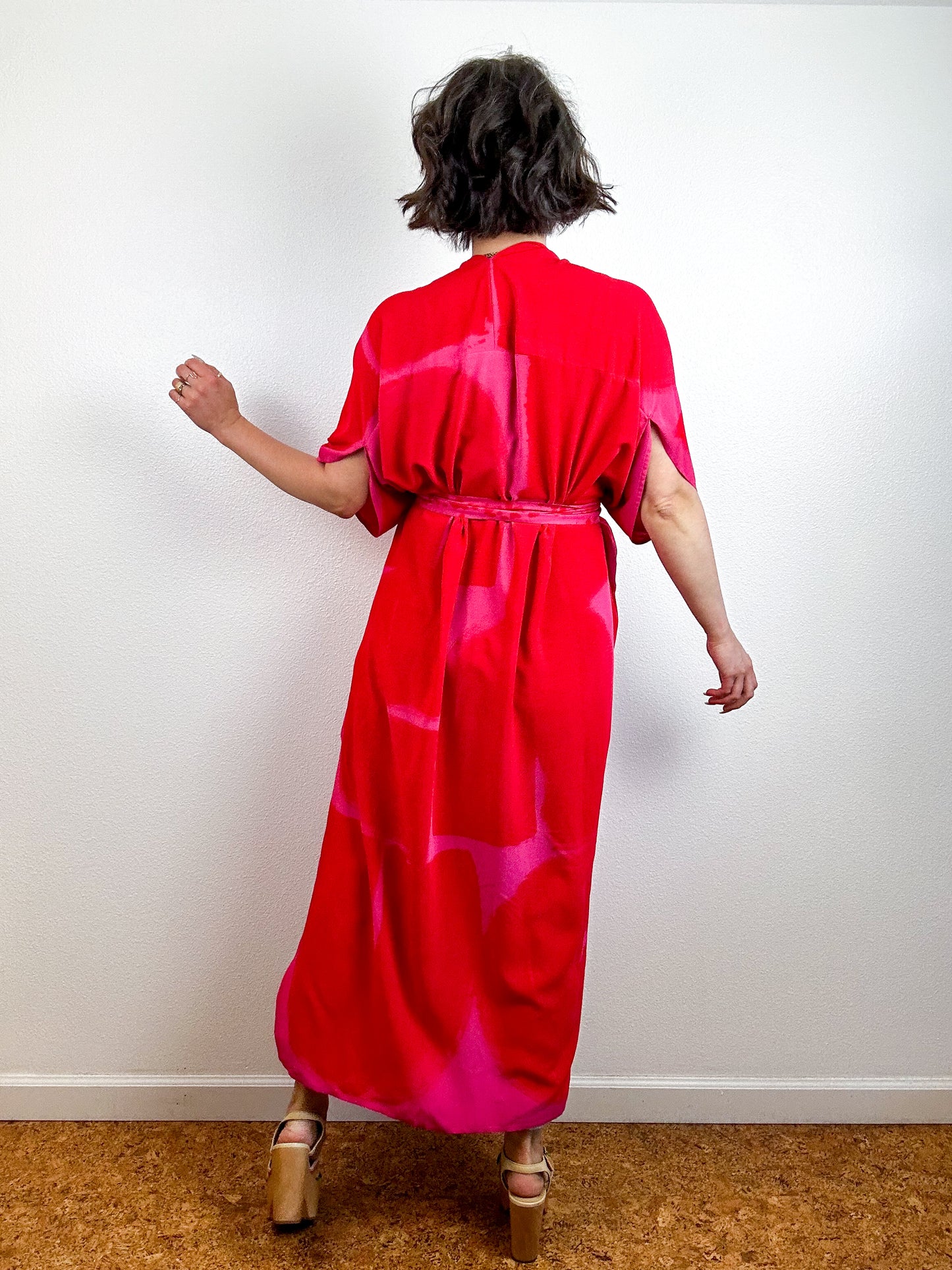 Hand-Dyed High Low Kimono Fushia Red Arc