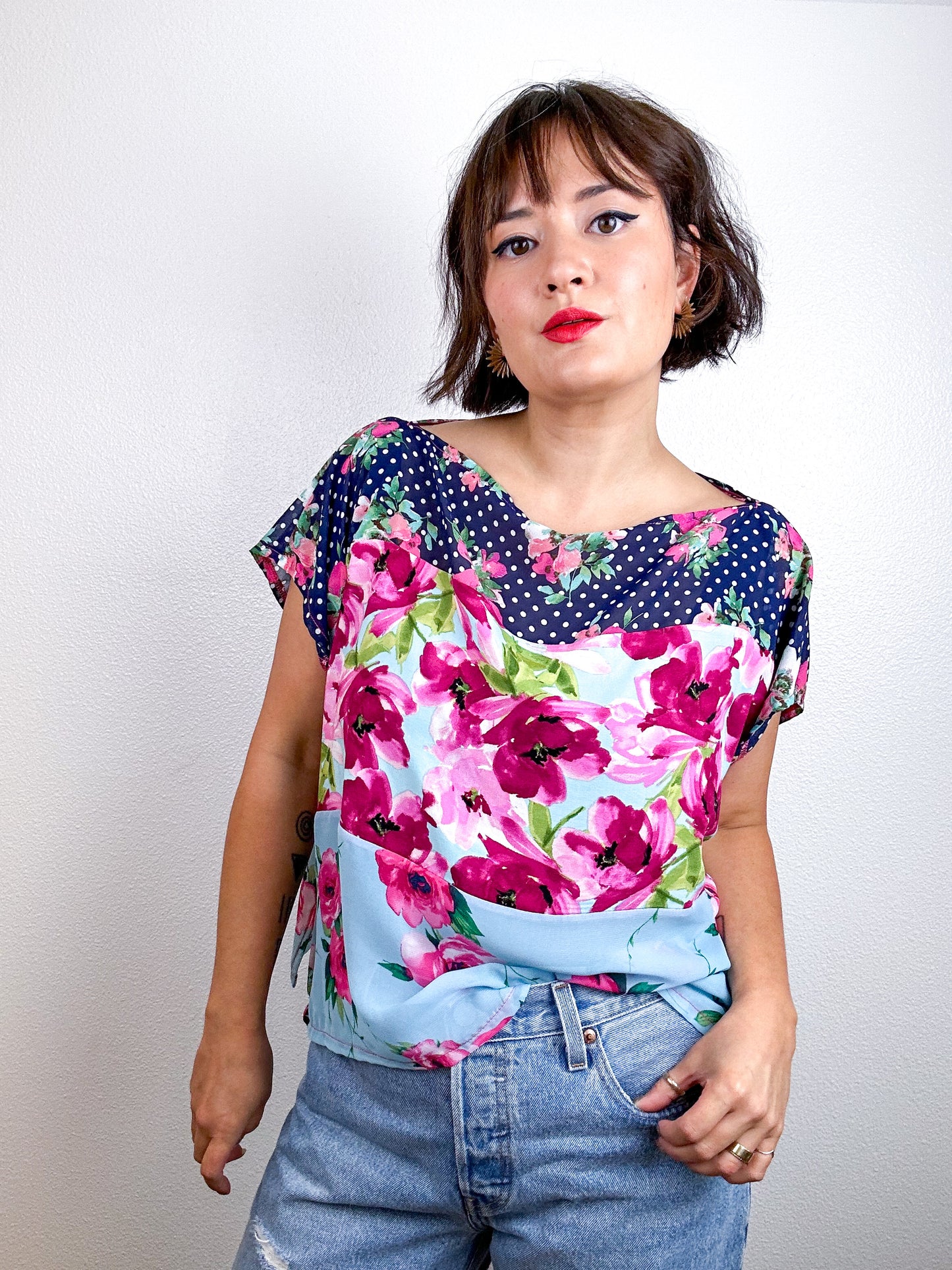 Scrappy Crop Navy Pink Floral