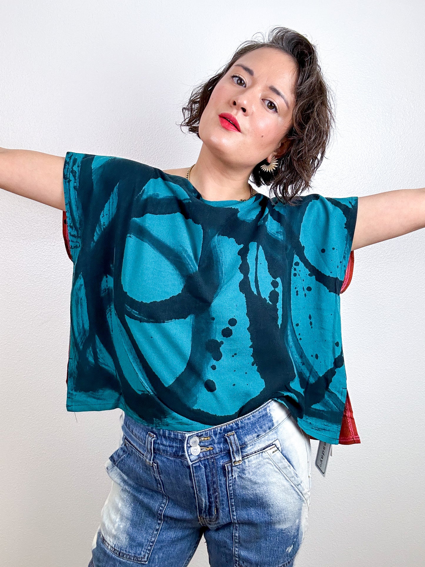 Hand-Dyed Linen Blend Flip Crop Teal Rust Sumi