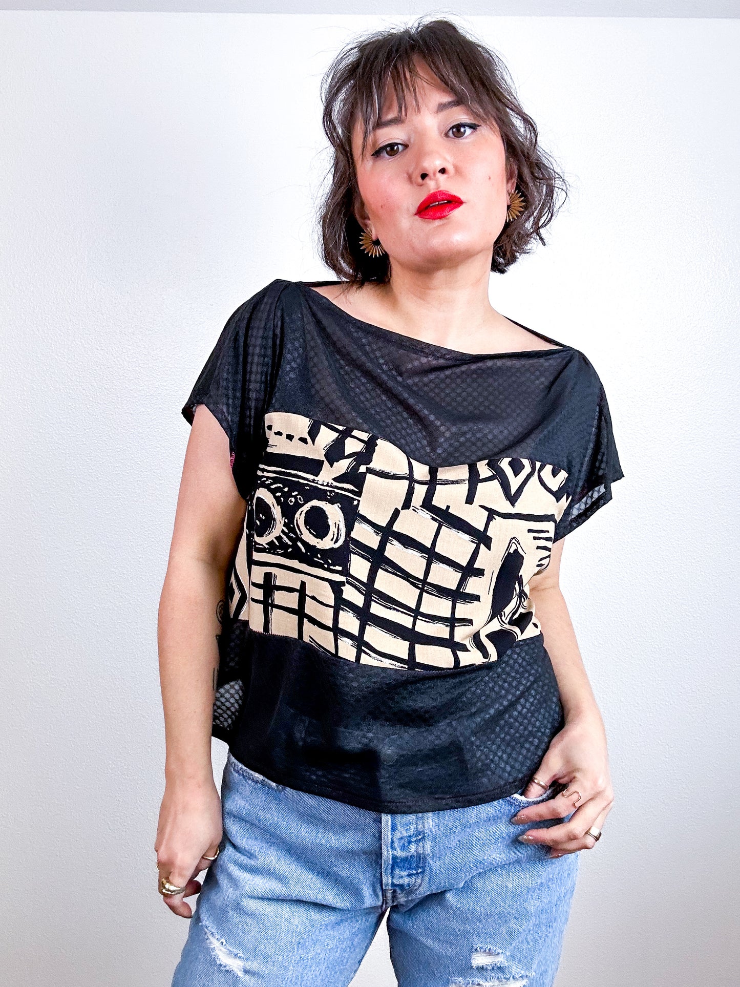 Scrappy Crop Black Tan Print