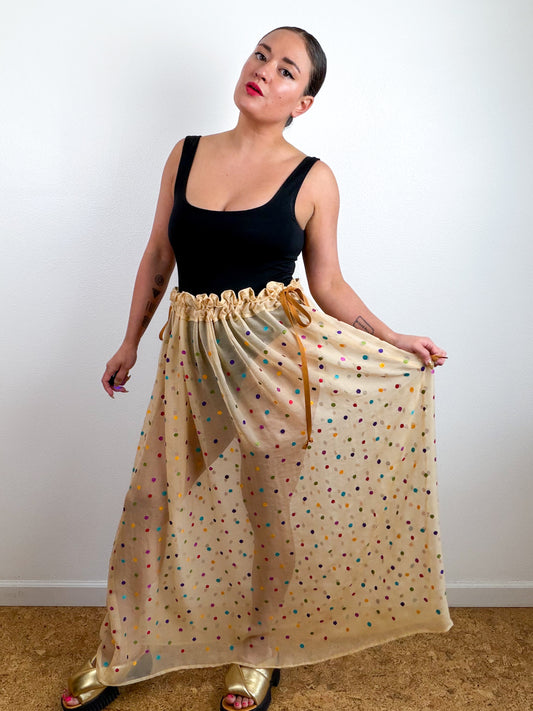THE SKIRT Ivory Rainbow Dots Silk Chiffon