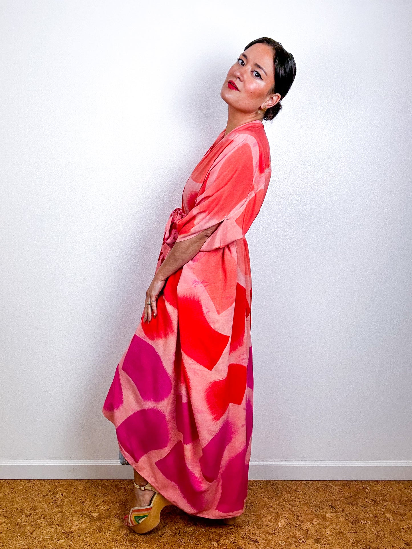 Hand-Dyed High Low Kimono OOAK Peach 3