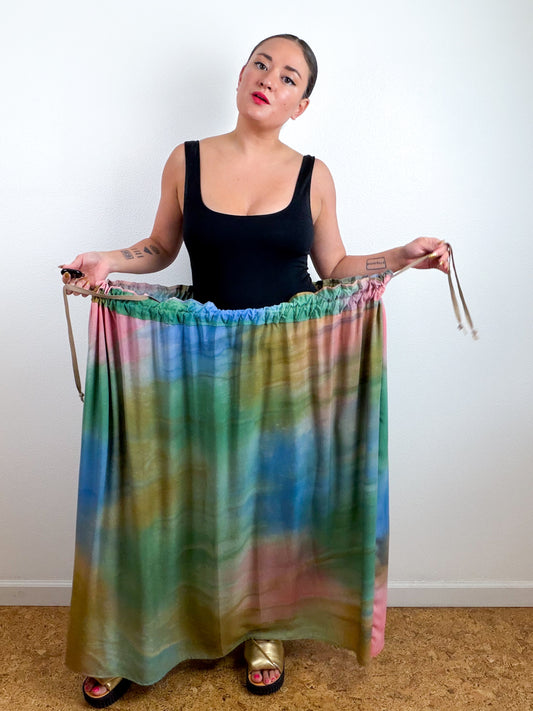 THE SKIRT Hand-Dyed Green Blue Bronze Coral Bamboo