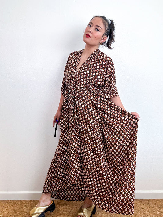 Print High Low Kimono Copper Faux Shibori Georgette