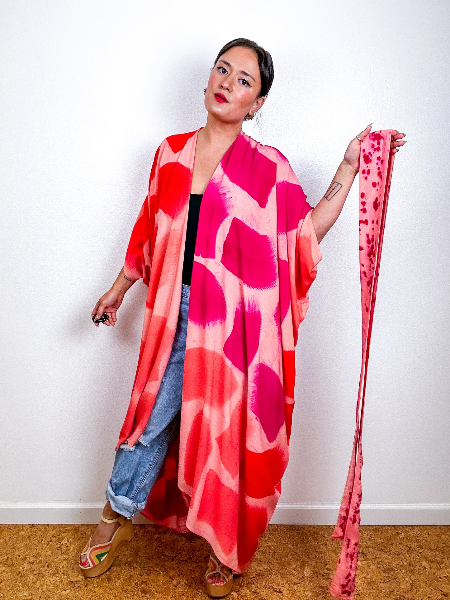 Hand-Dyed High Low Kimono OOAK Peach 2
