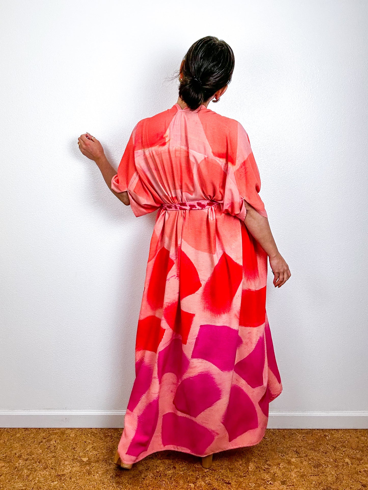 Hand-Dyed High Low Kimono OOAK Peach 3