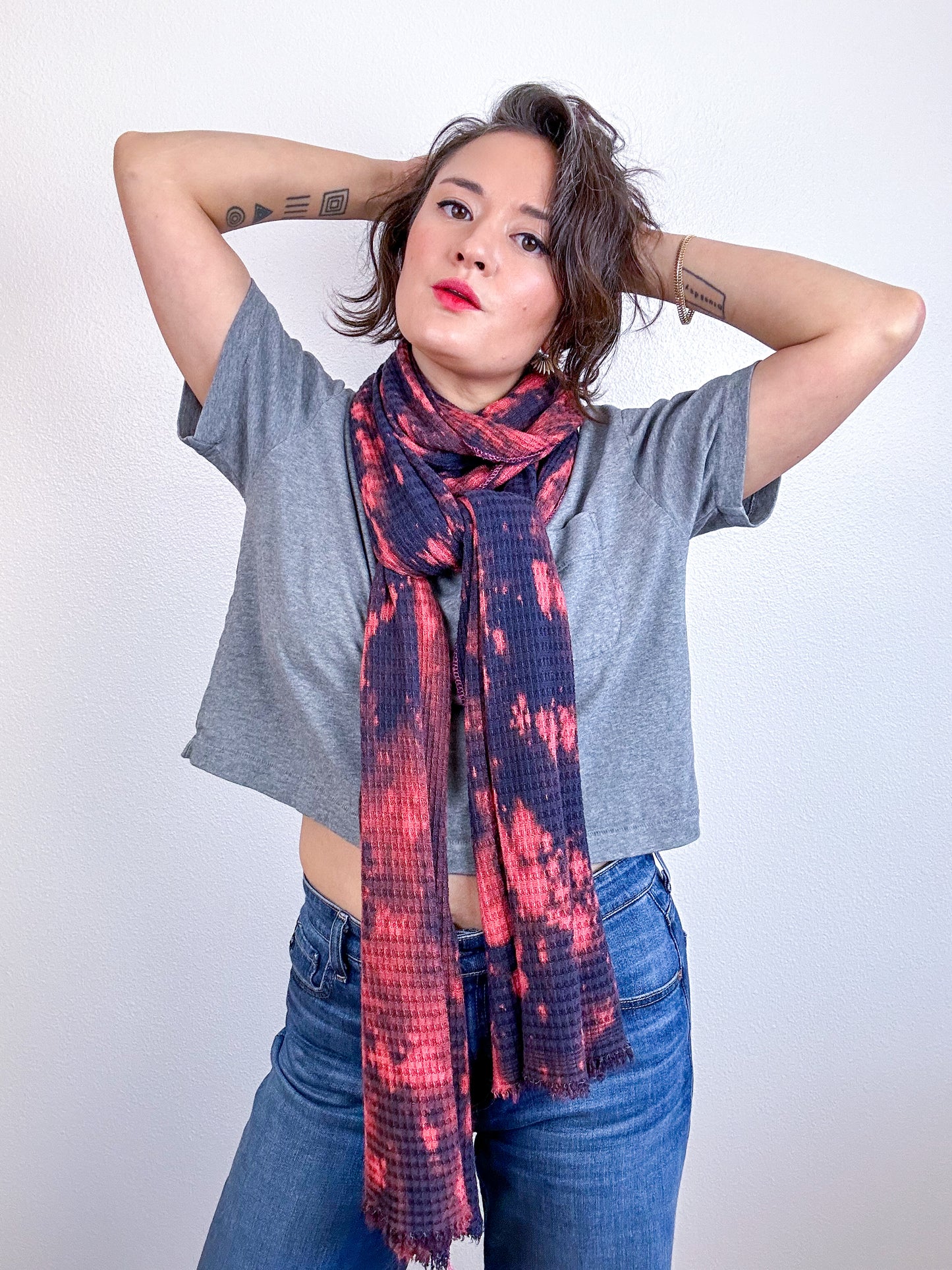 Hand-Dyed Speckle Knit Scarf Navy Peach