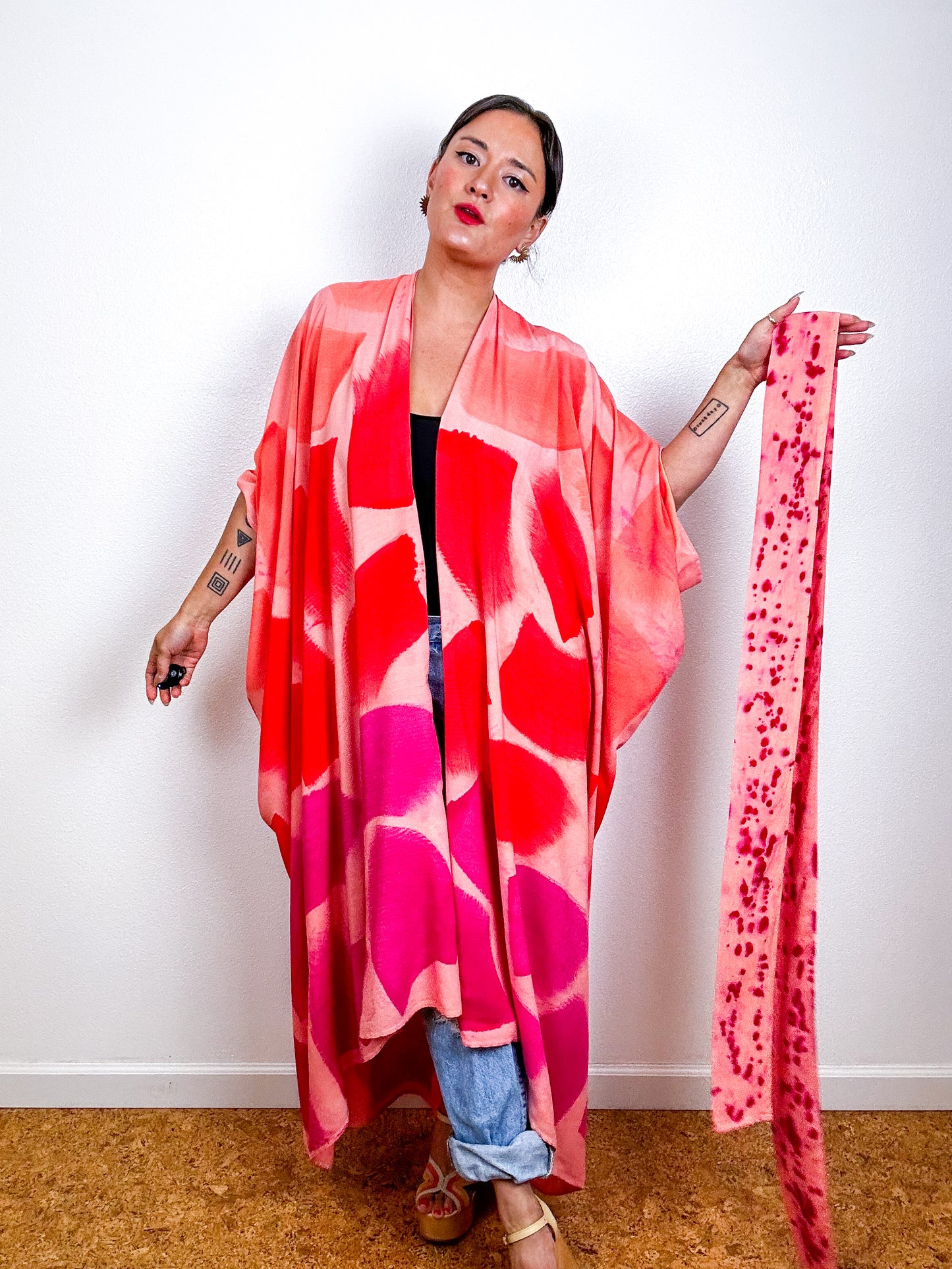 Hand-Dyed High Low Kimono OOAK Peach 3