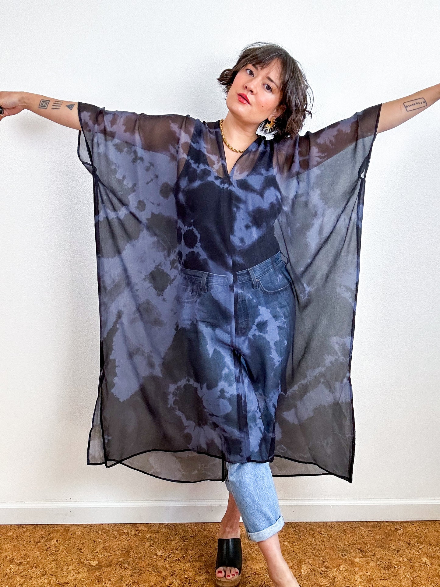 SILK Midi Caftan Dress Charcoal Black Tie