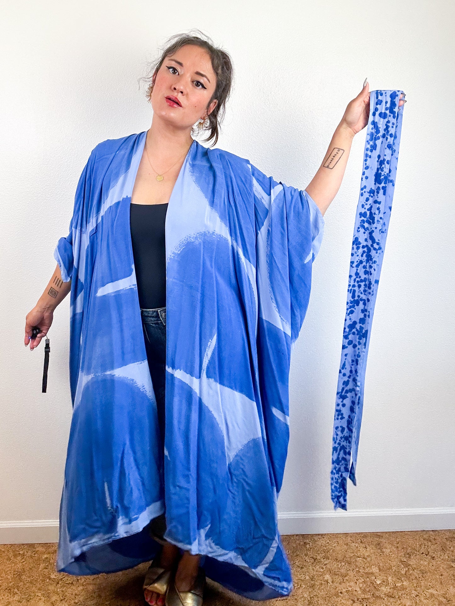 Hand-Dyed High Low Kimono Cornflower Blue Arc