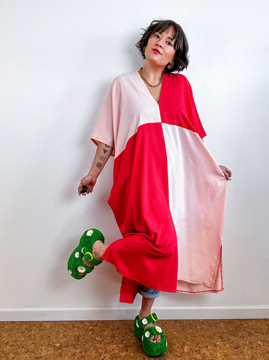 Color Block Midi Caftan Dress Scarlet Blush