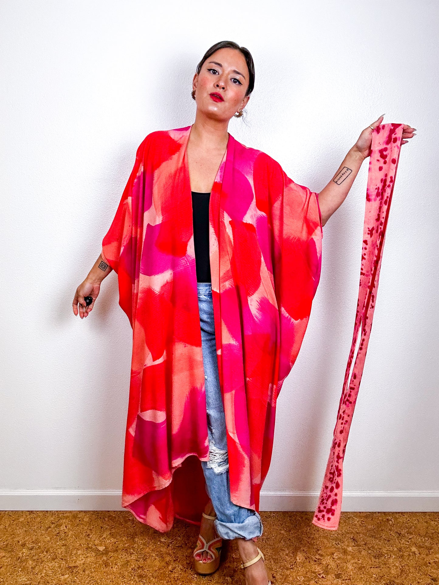 Hand-Dyed High Low Kimono OOAK Peach 1