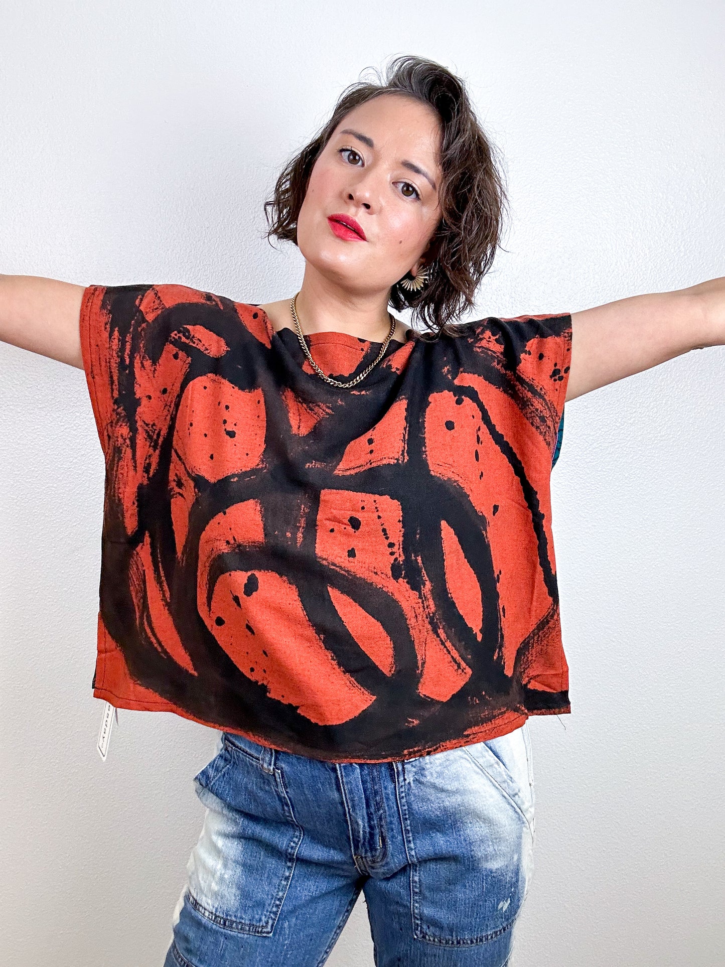 Hand-Dyed Linen Blend Flip Crop Teal Rust Sumi