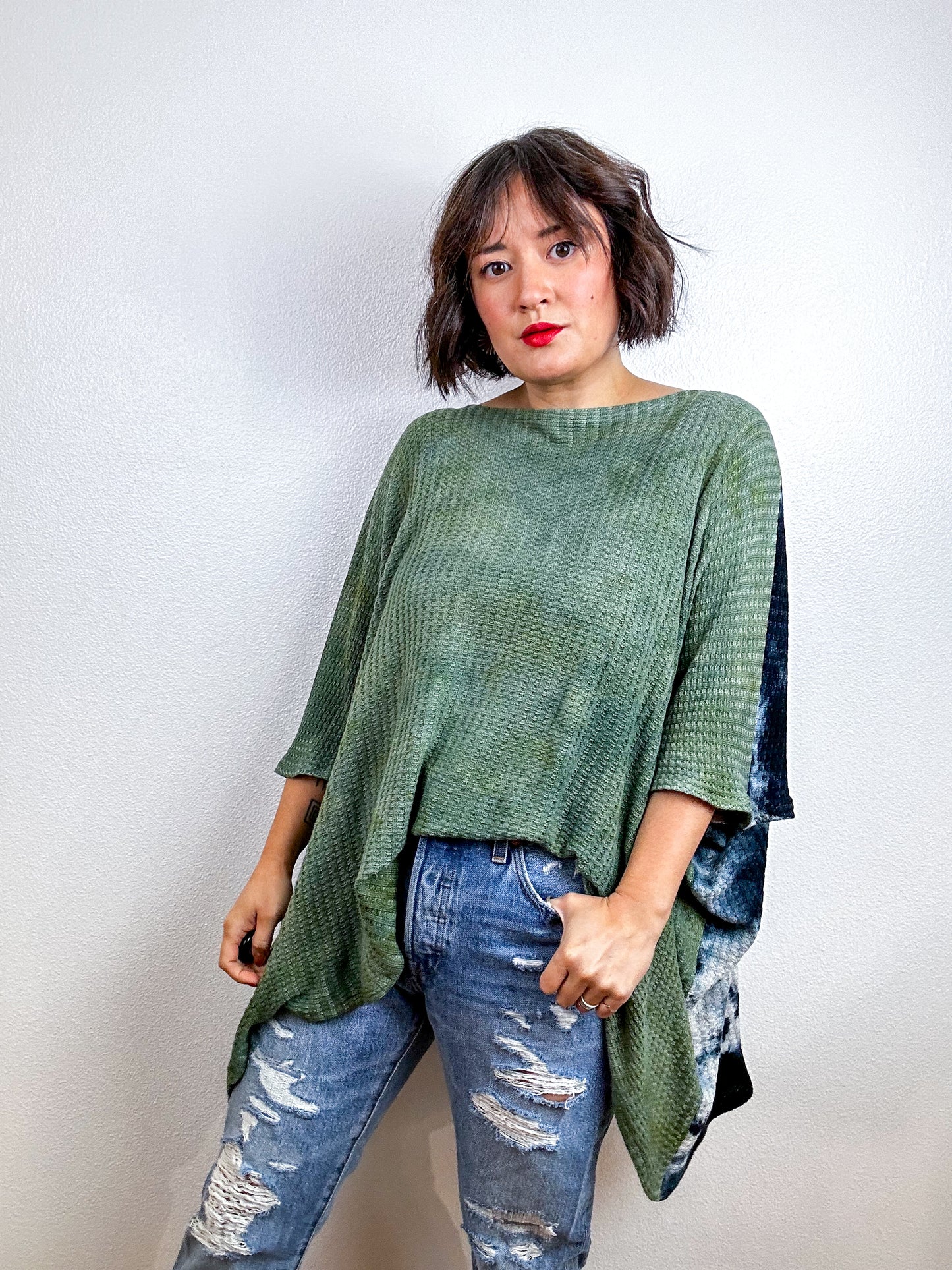 Oversize Flip Sweater Sage Black Tie