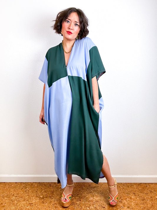 Color Block Midi Caftan Dress Forest Blue