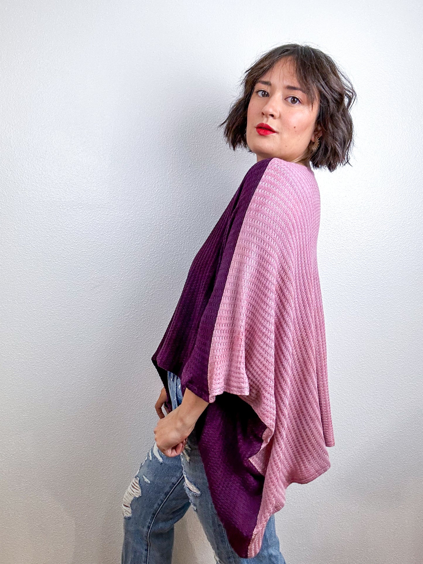 Oversize Flip Sweater Maroon Powder Pink