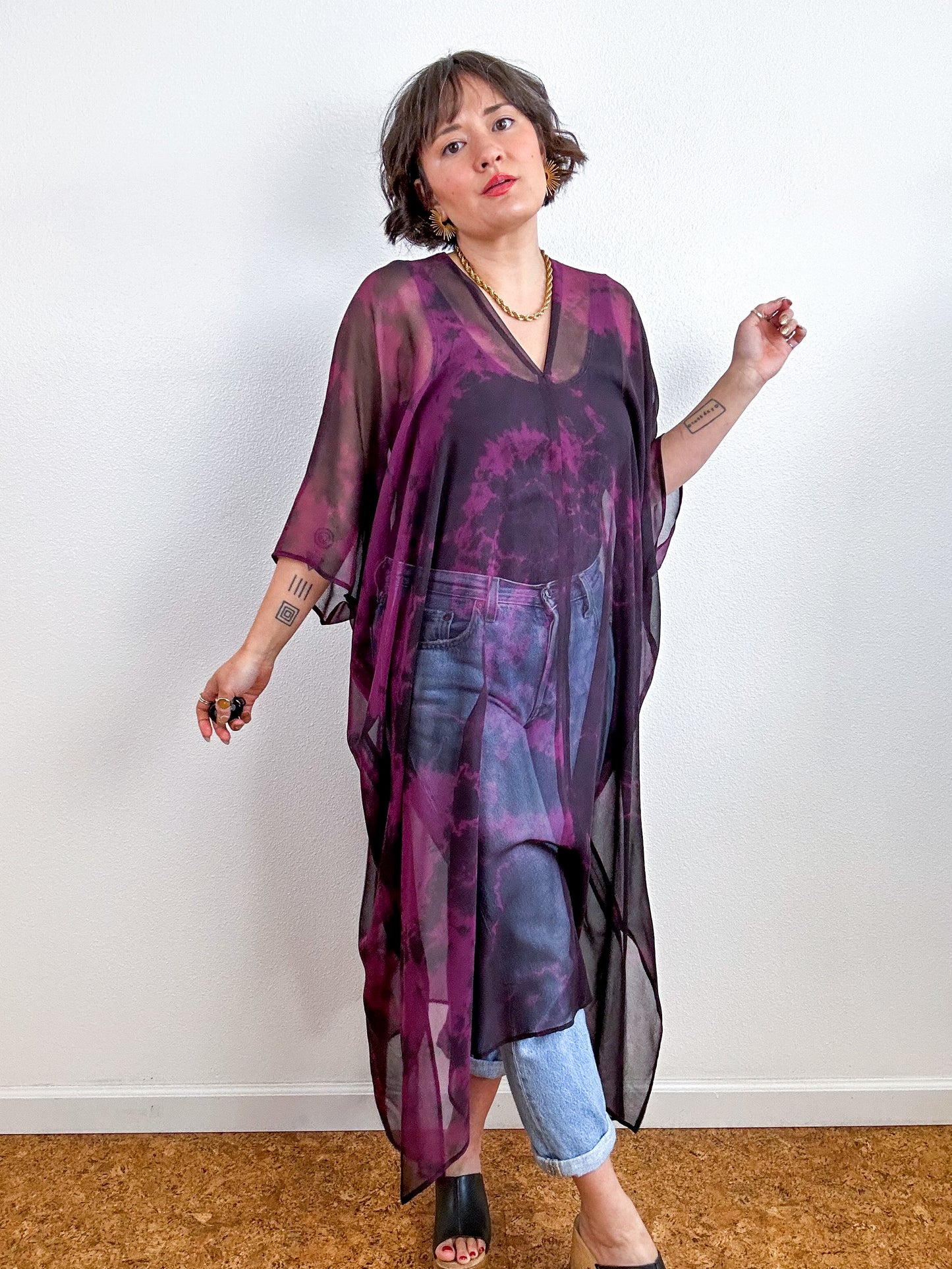 SILK Midi Caftan Dress Maroon Black Tie