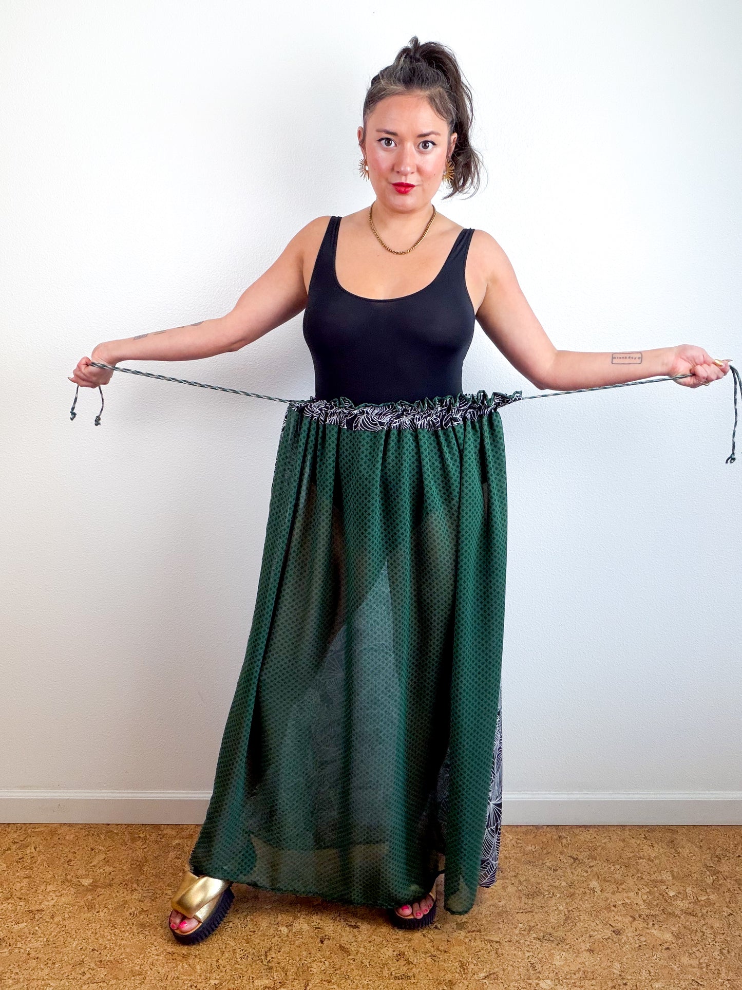 THE SKIRT Black Floral Forest Diamond Reversible Chiffon