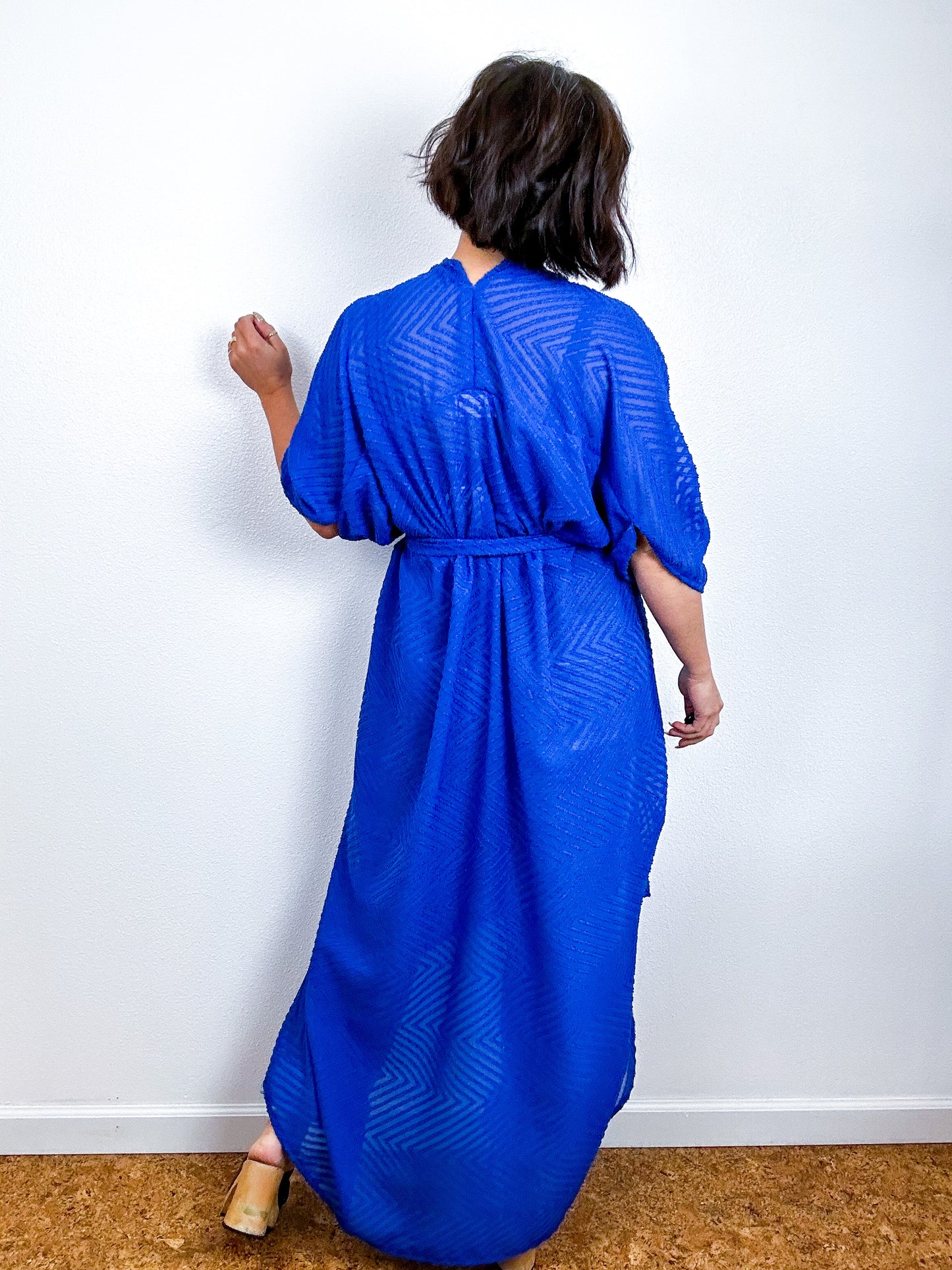 Solid High Low Kimono Royal Blue Chevron Chiffon