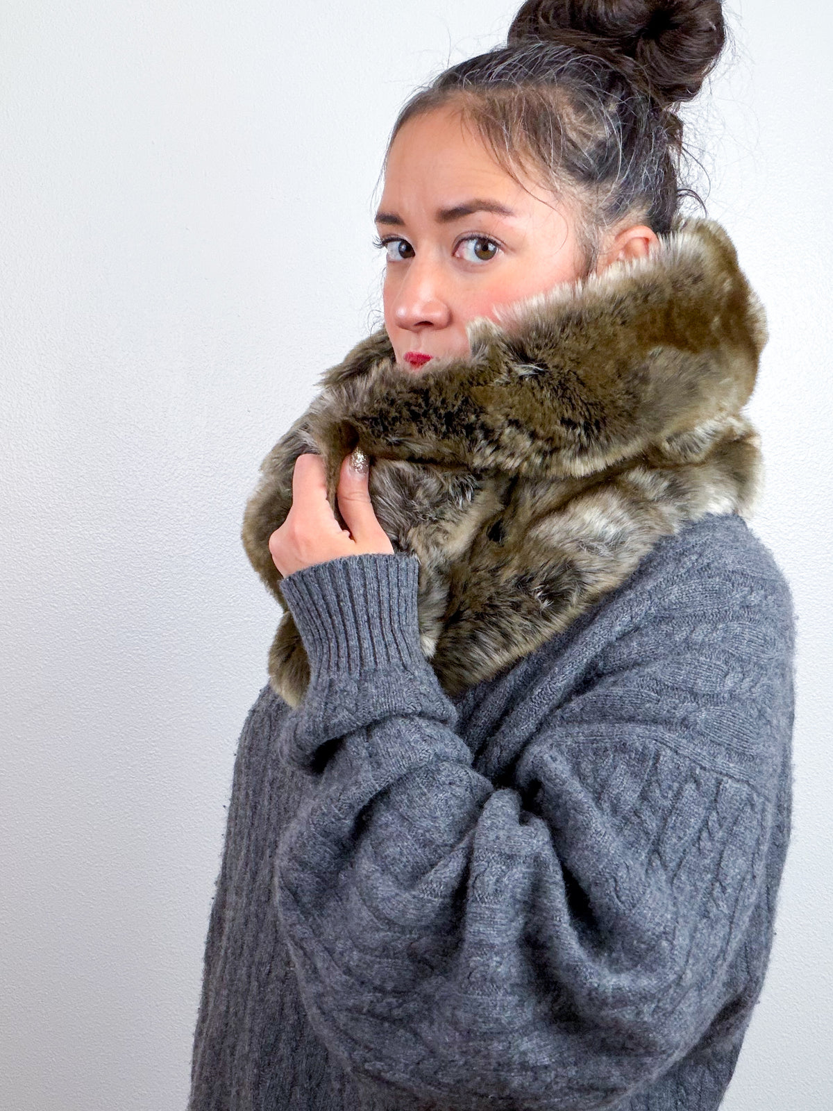 Faux Fur Cowl Scarf Taupe Fox Orange Southwest