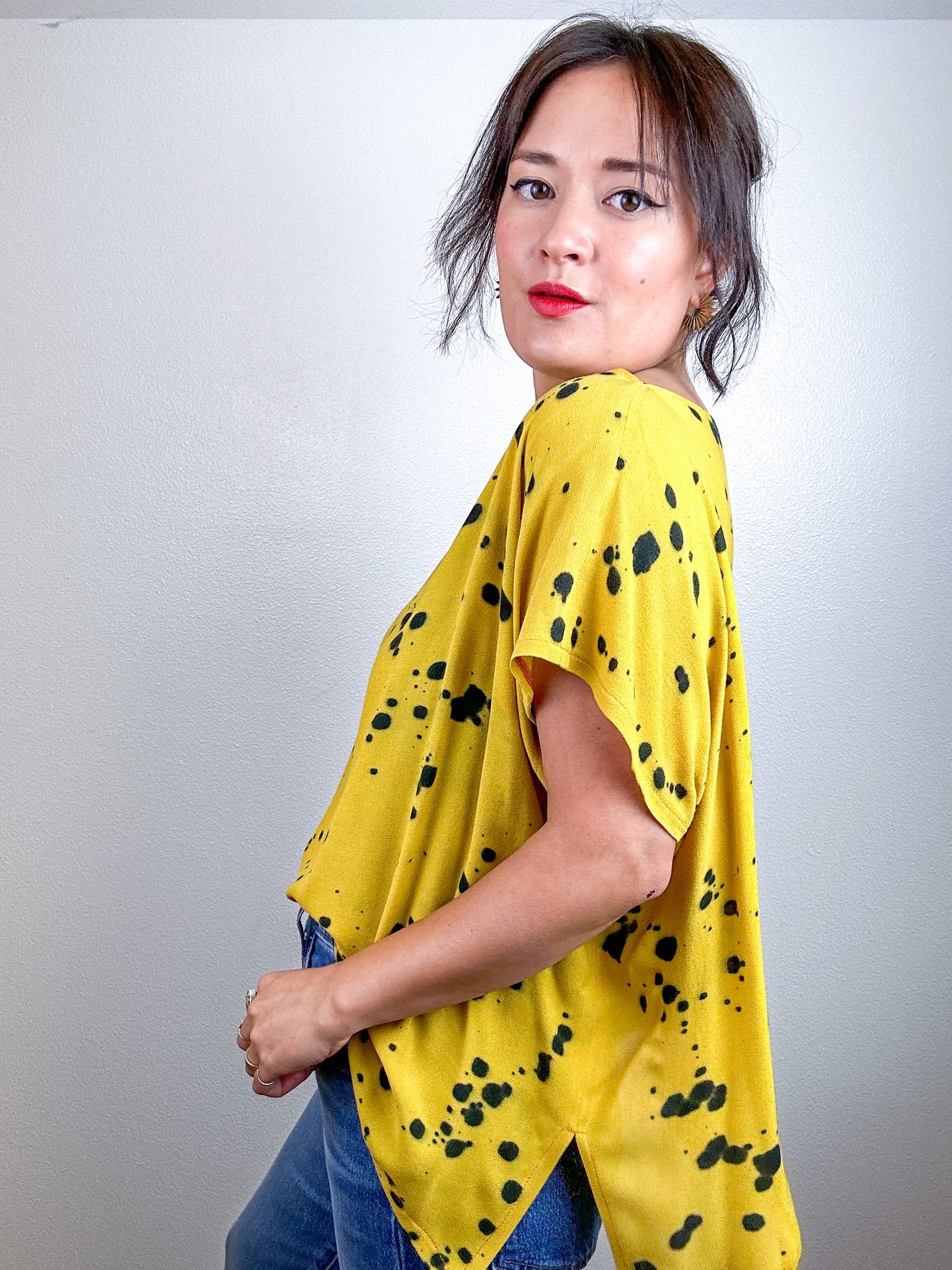 Hand-Dyed Crop Marigold Black Dots