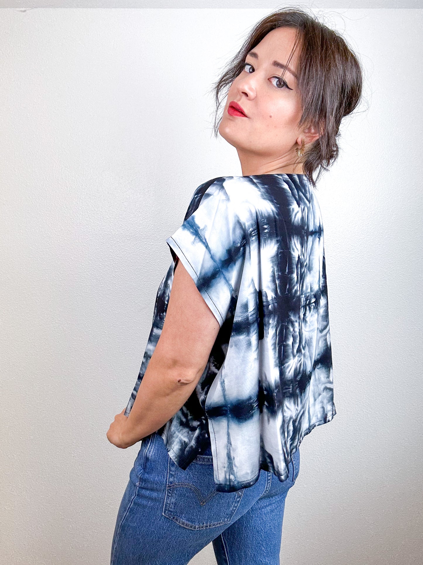 Hand-Dyed Crop Rayon Black Shibori