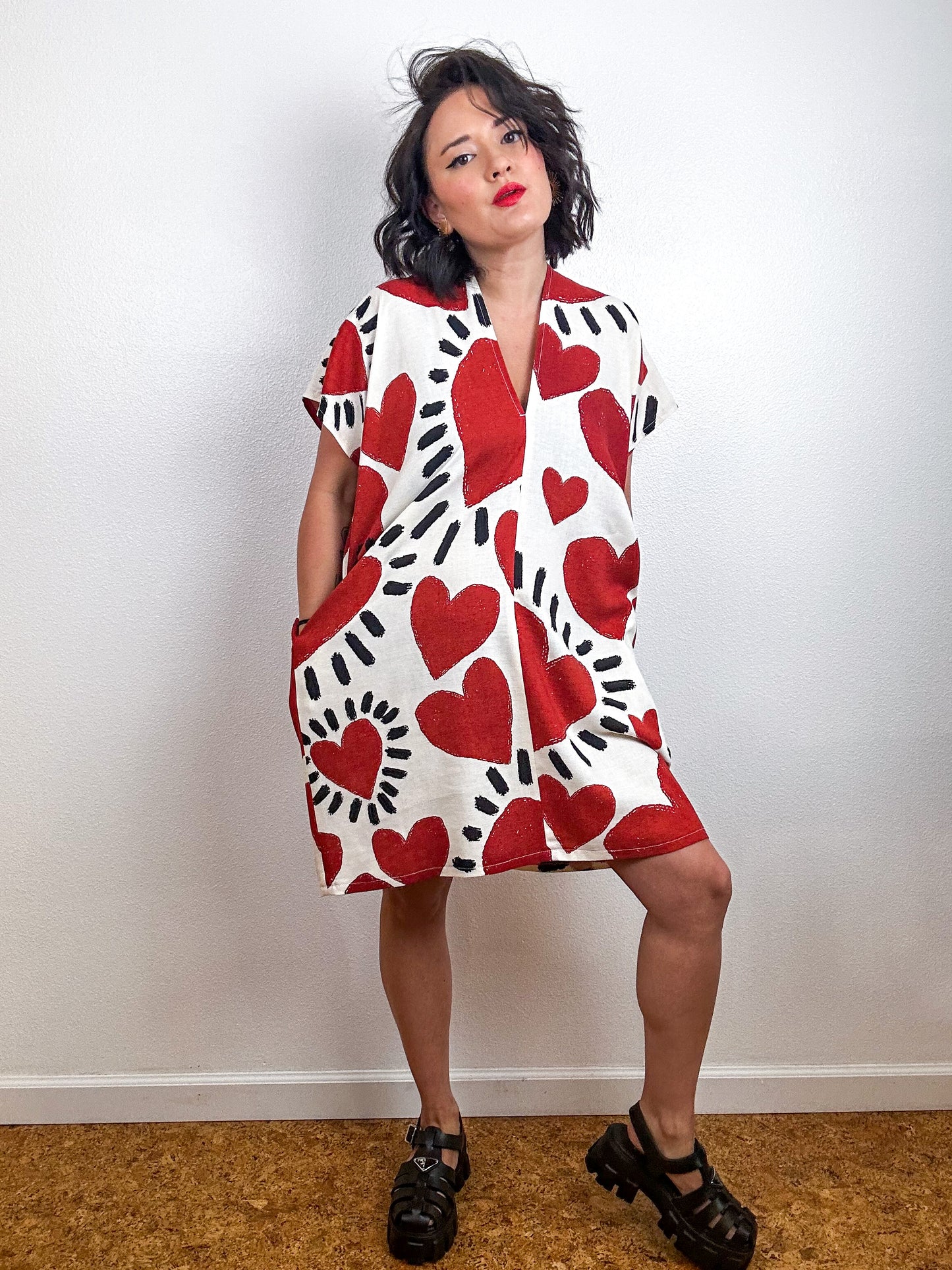 Print Mini Smock Dress Hearts