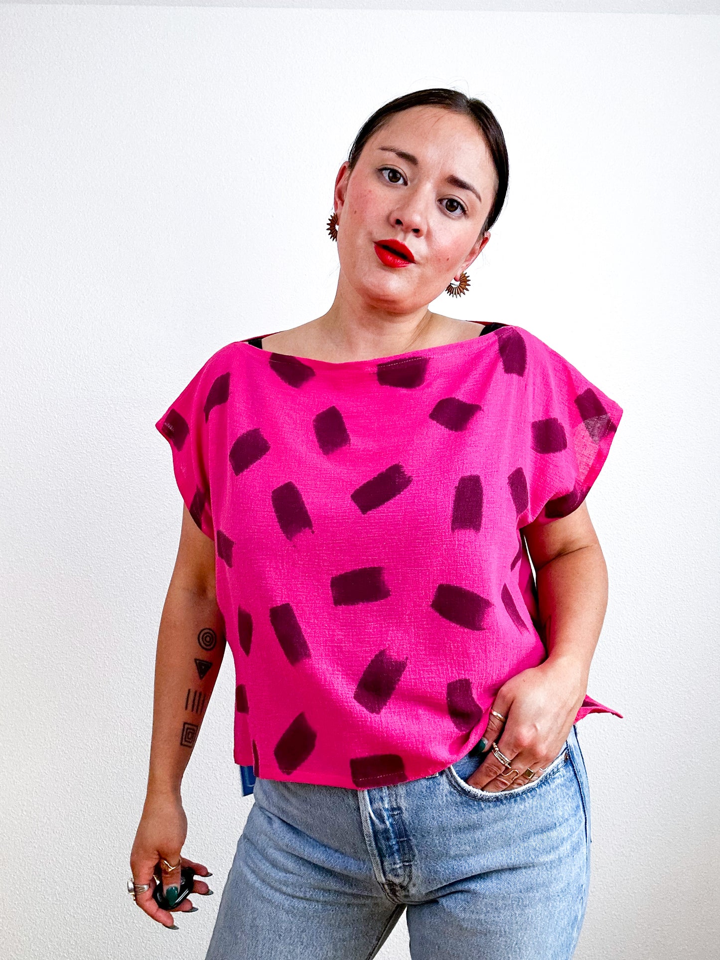 Hand-Dyed Flip Crop Magenta Petals