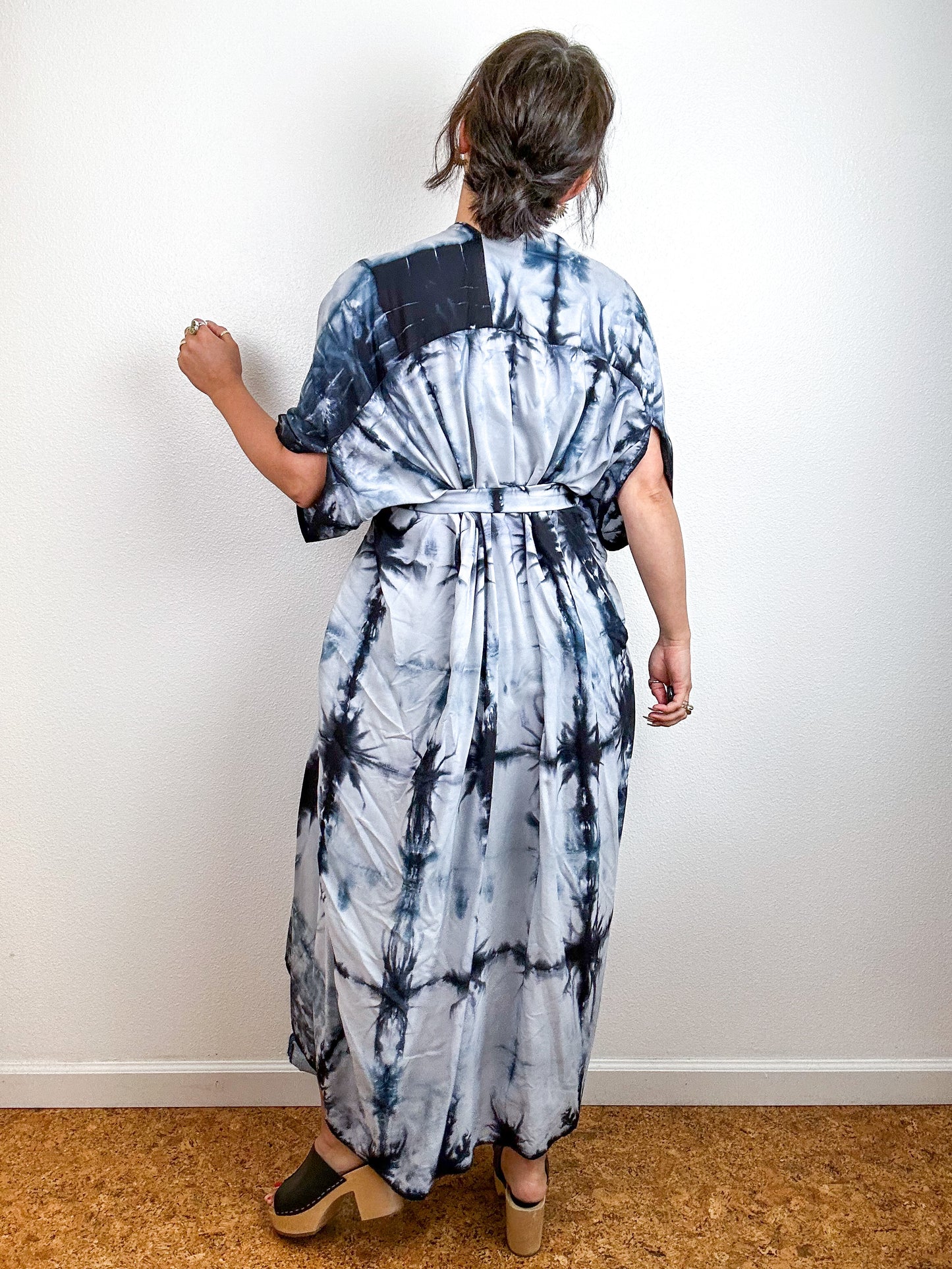 Hand-Dyed High Low Kimono Black Shibori