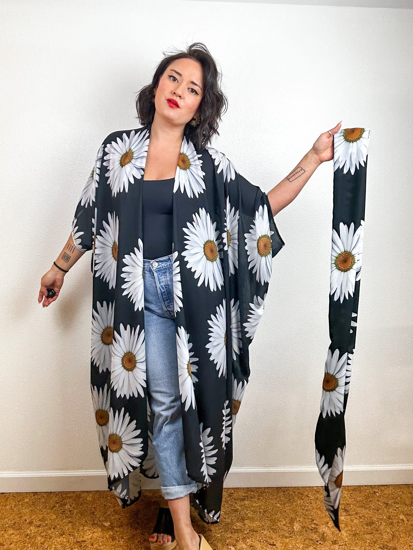 Print High Low Kimono Daisy Georgette