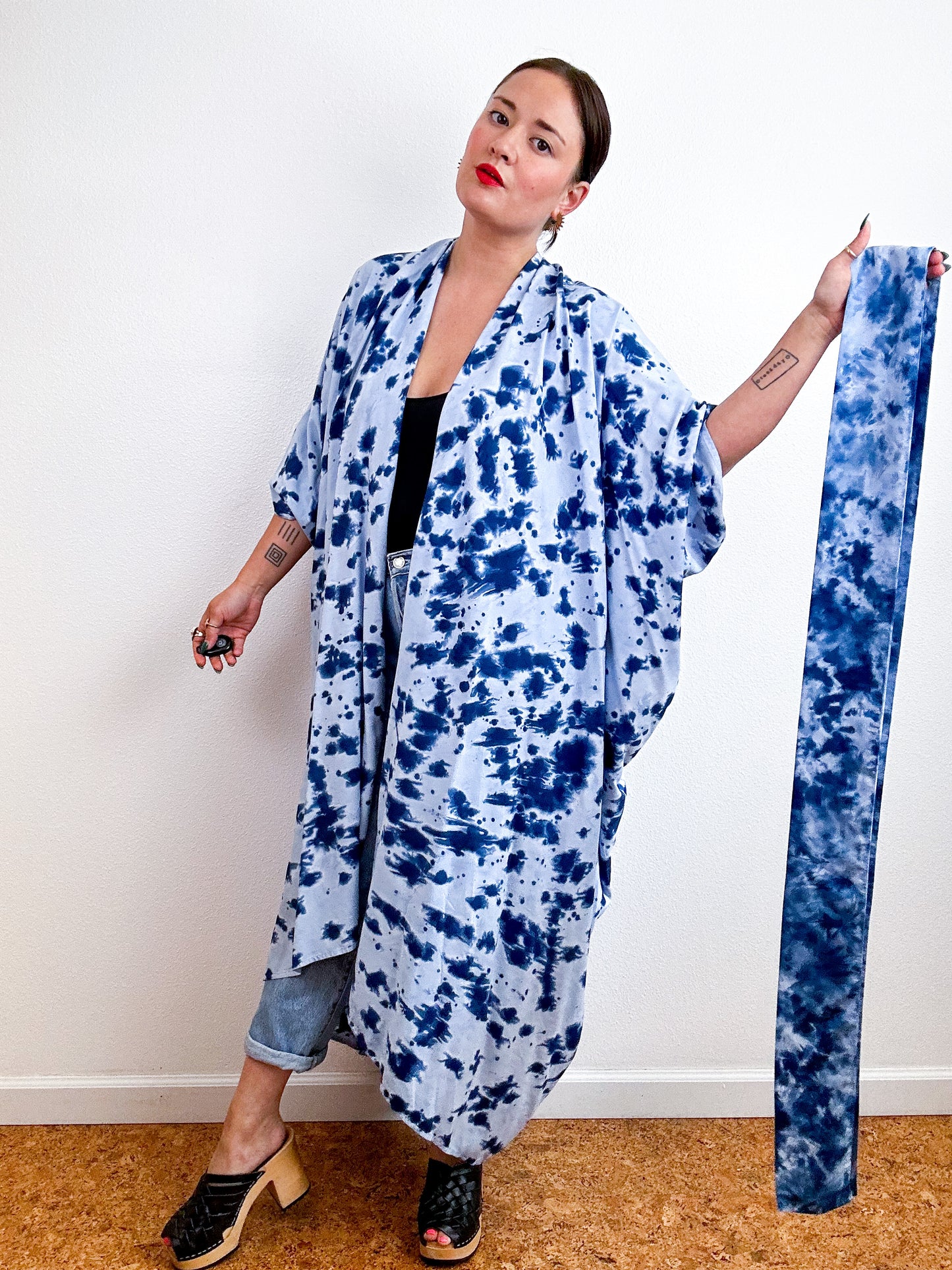 Hand-Dyed High Low Kimono Indigo Speckle