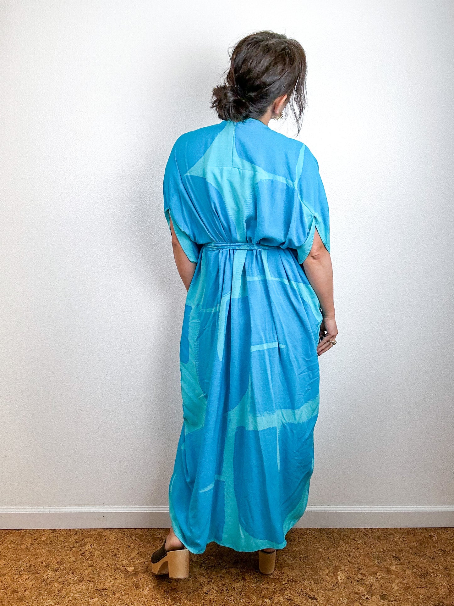 Hand-Dyed High Low Kimono Aqua Turquoise Arc
