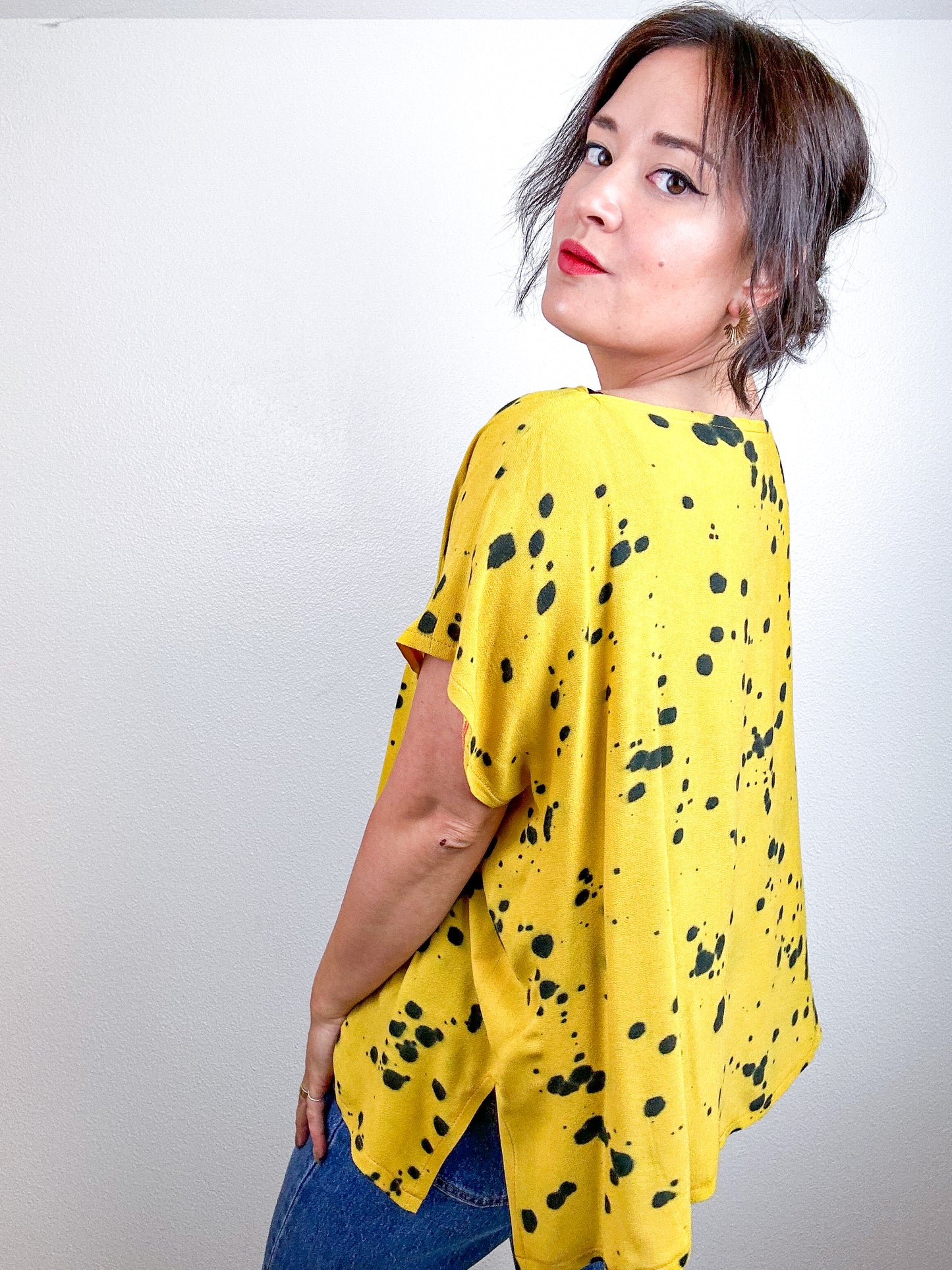 Hand-Dyed Crop Marigold Black Dots