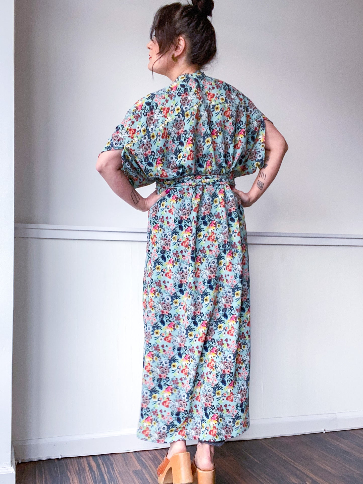 Print High Low Kimono Sage Mini Floral