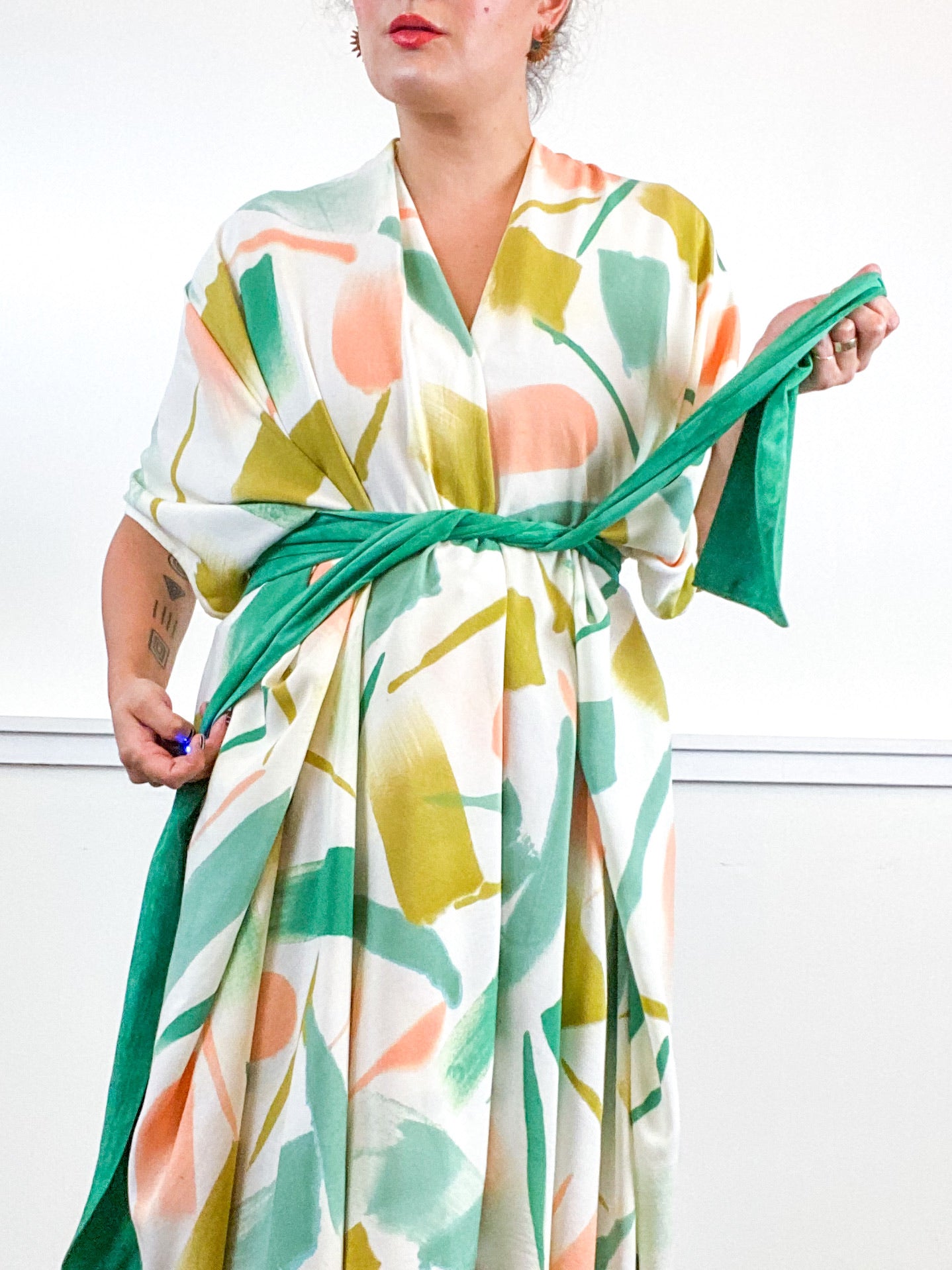 OOAK Hand-Dyed High Low Kimono Emerald Flamingo Amber Sea Gesture