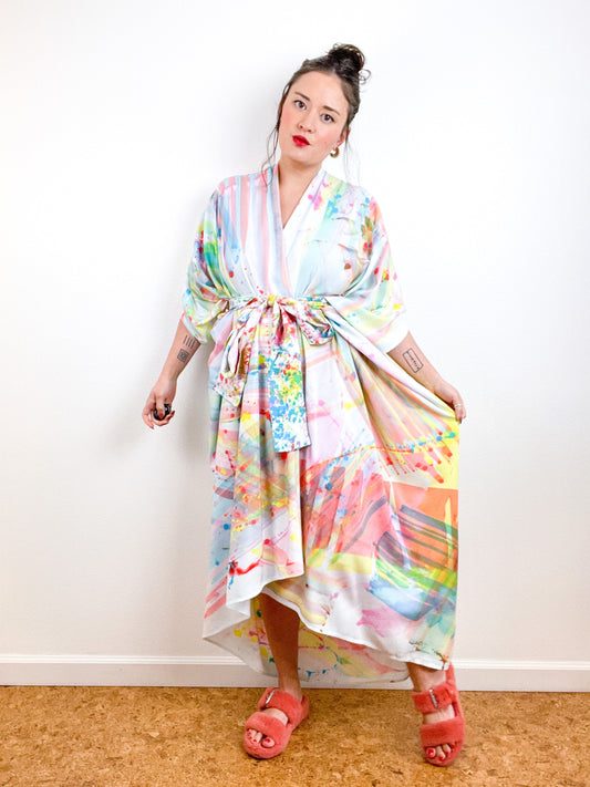 Hand-Dyed High Low Kimono Pastel CMY Prism