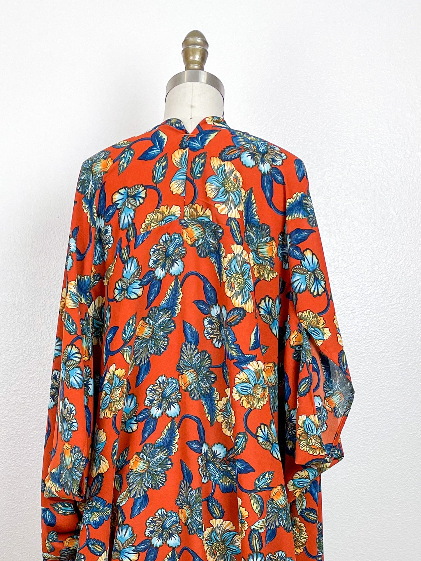 Print High Low Kimono Rust Floral Poly Challis