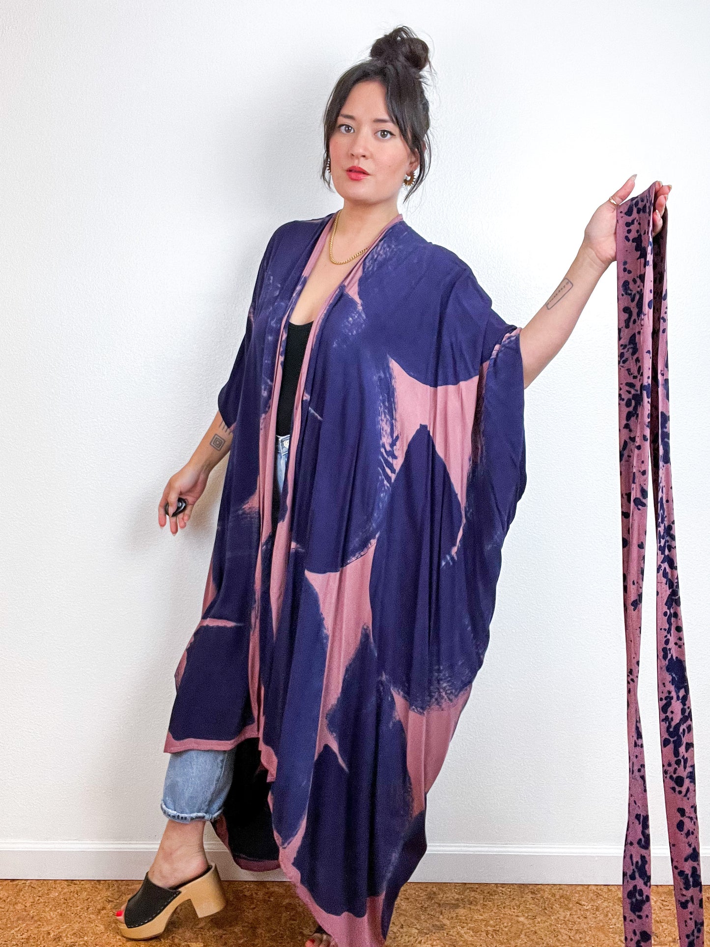 Hand-Dyed High Low Kimono Rose Indigo Arc
