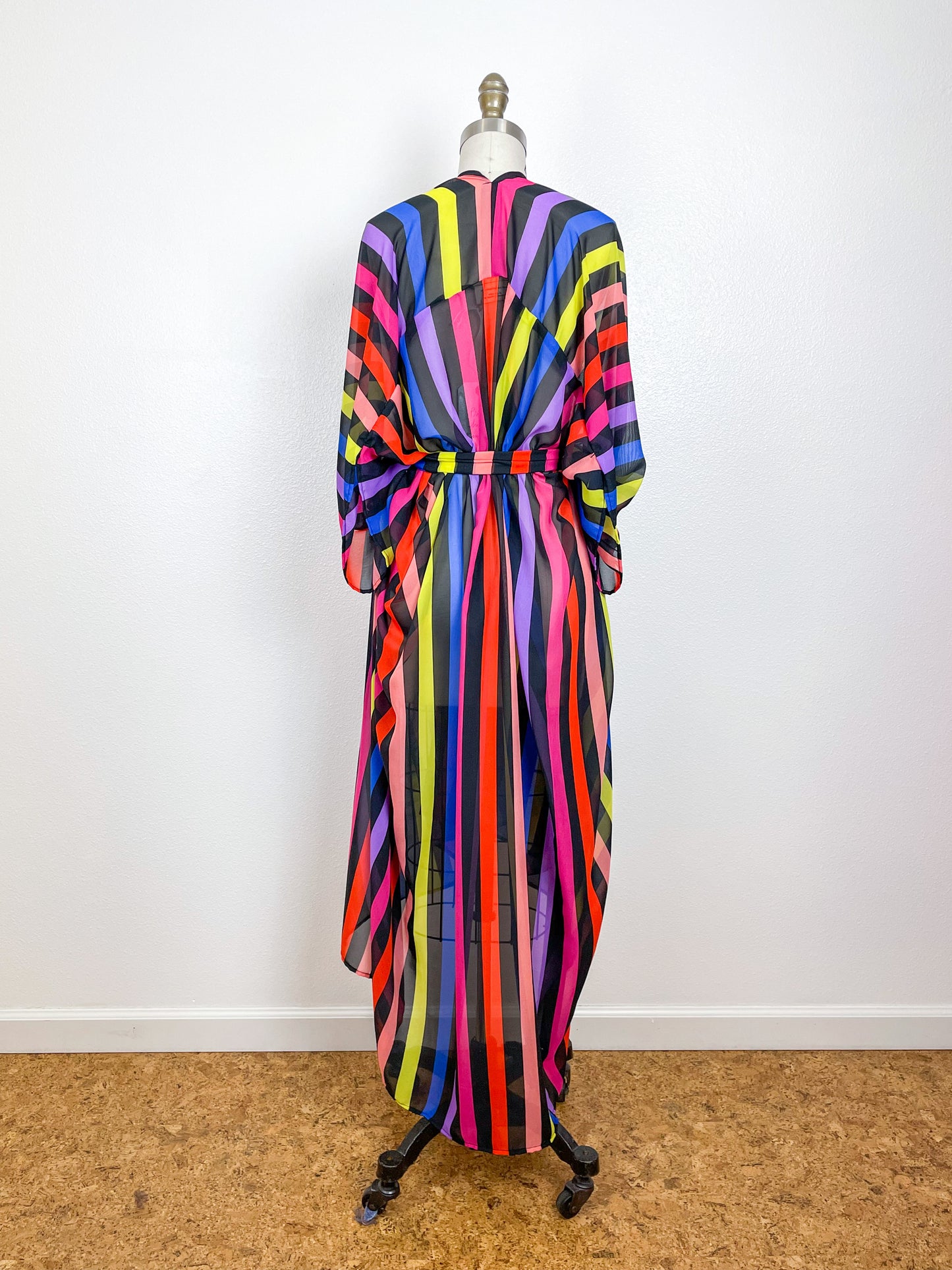 Print High Low Kimono Rainbow Stripe 2 Chiffon