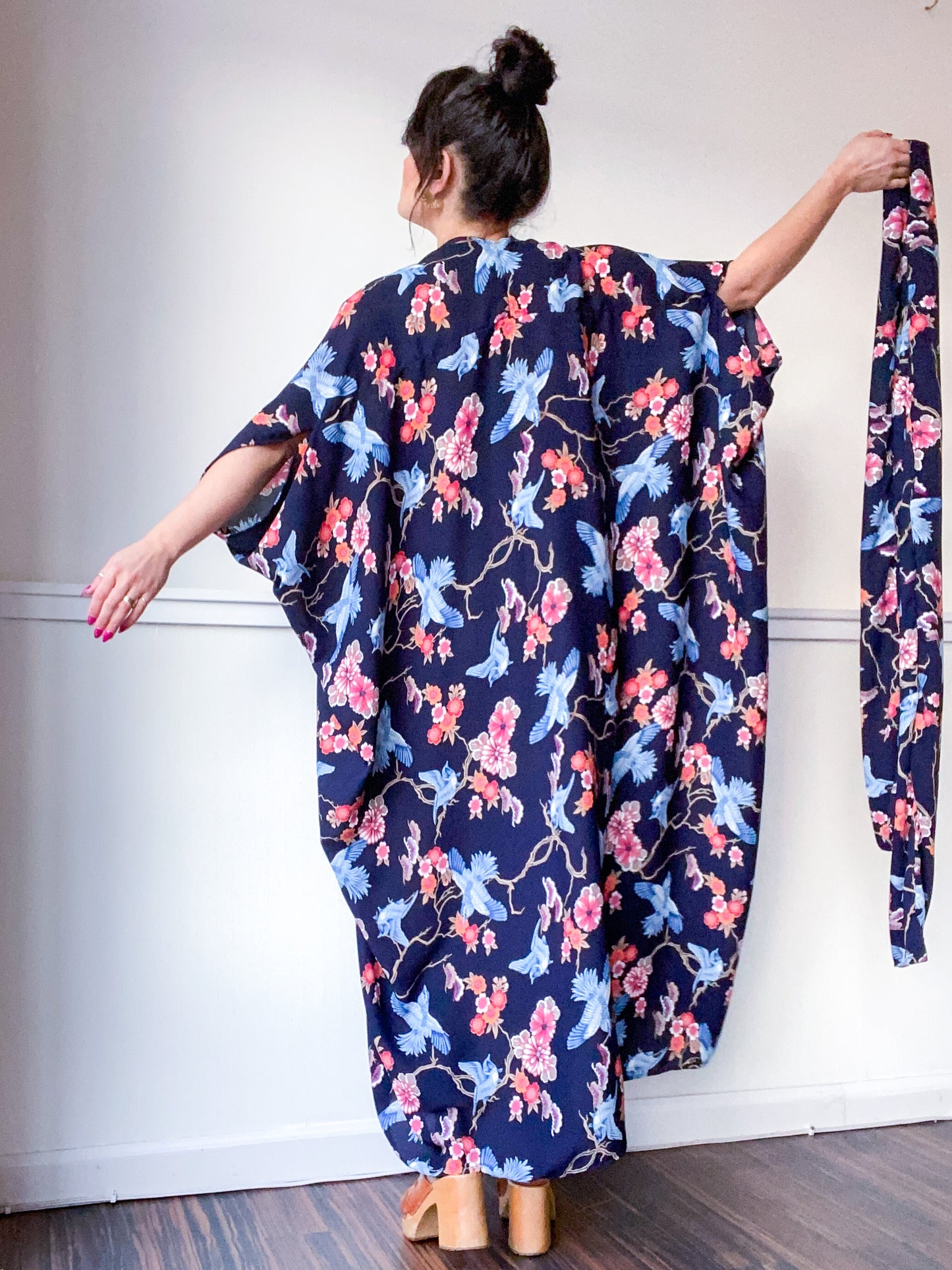 Print High Low Kimono Birds and Branches