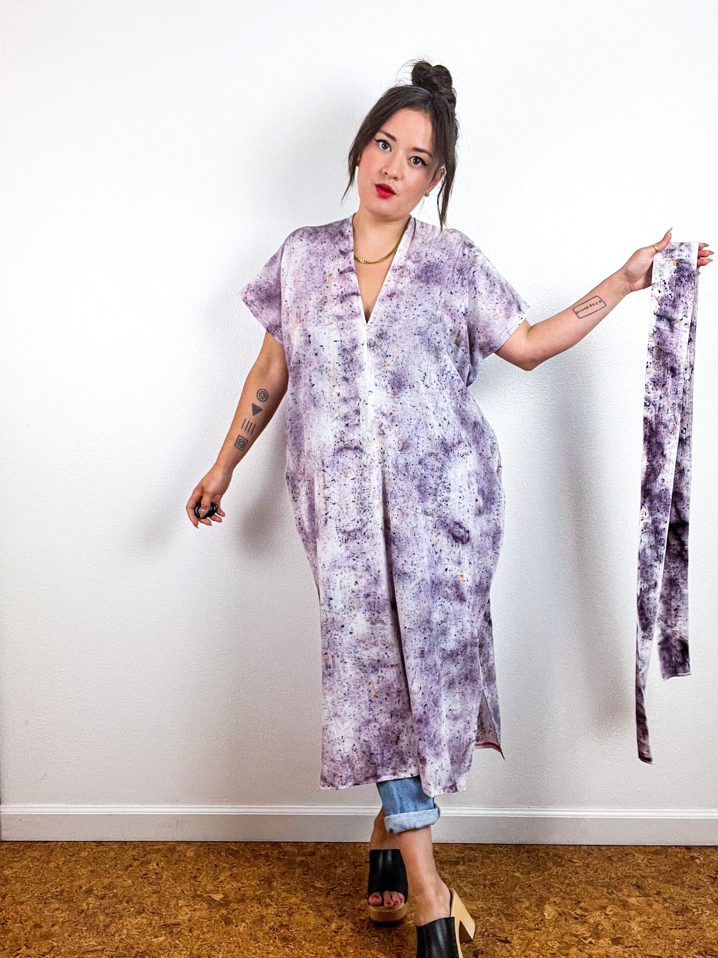 Single Gauze Midi Caftan Dress Deconstructed Grey