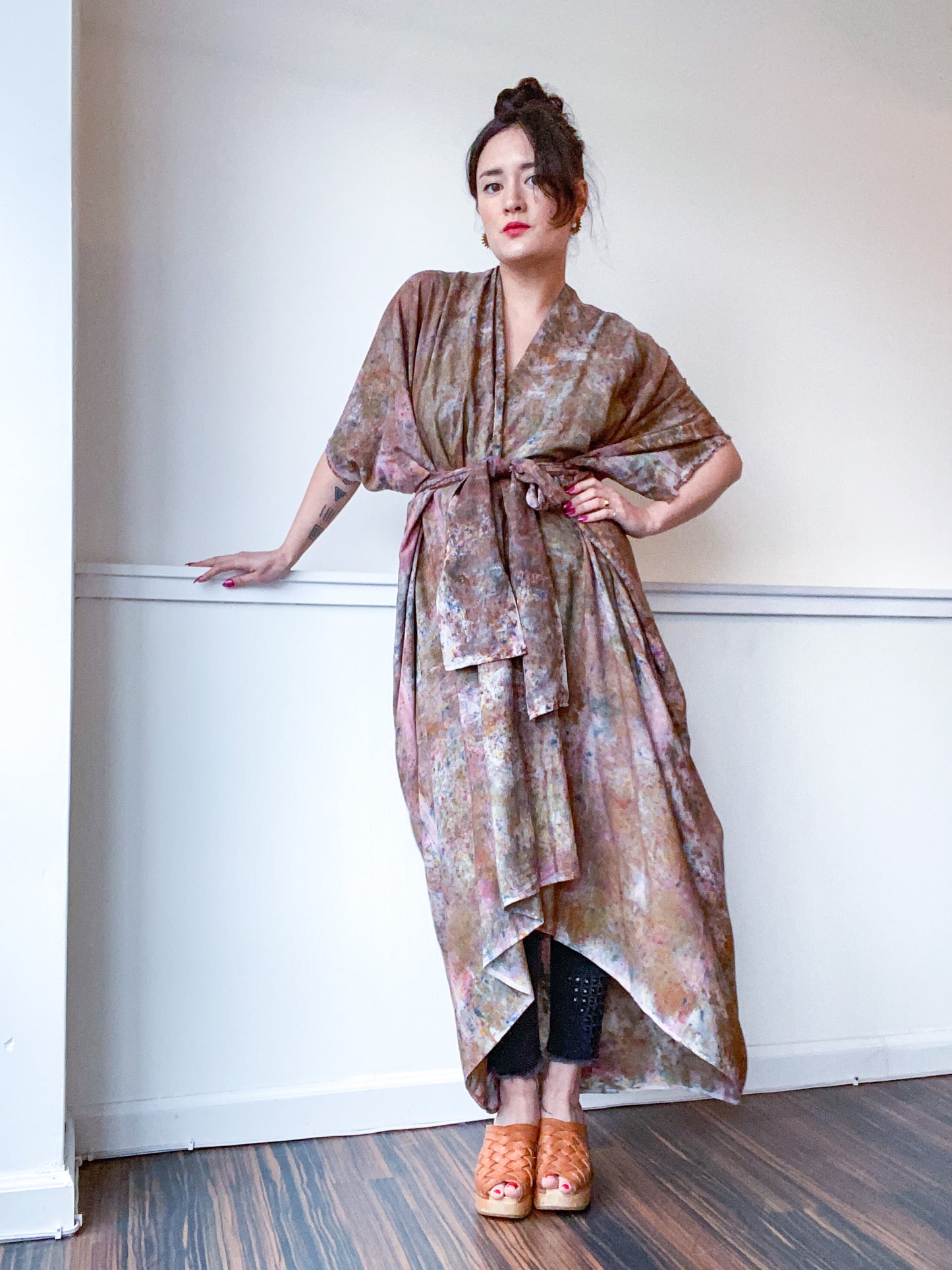 Hand-Dyed High Low Kimono Deconstructed Amber