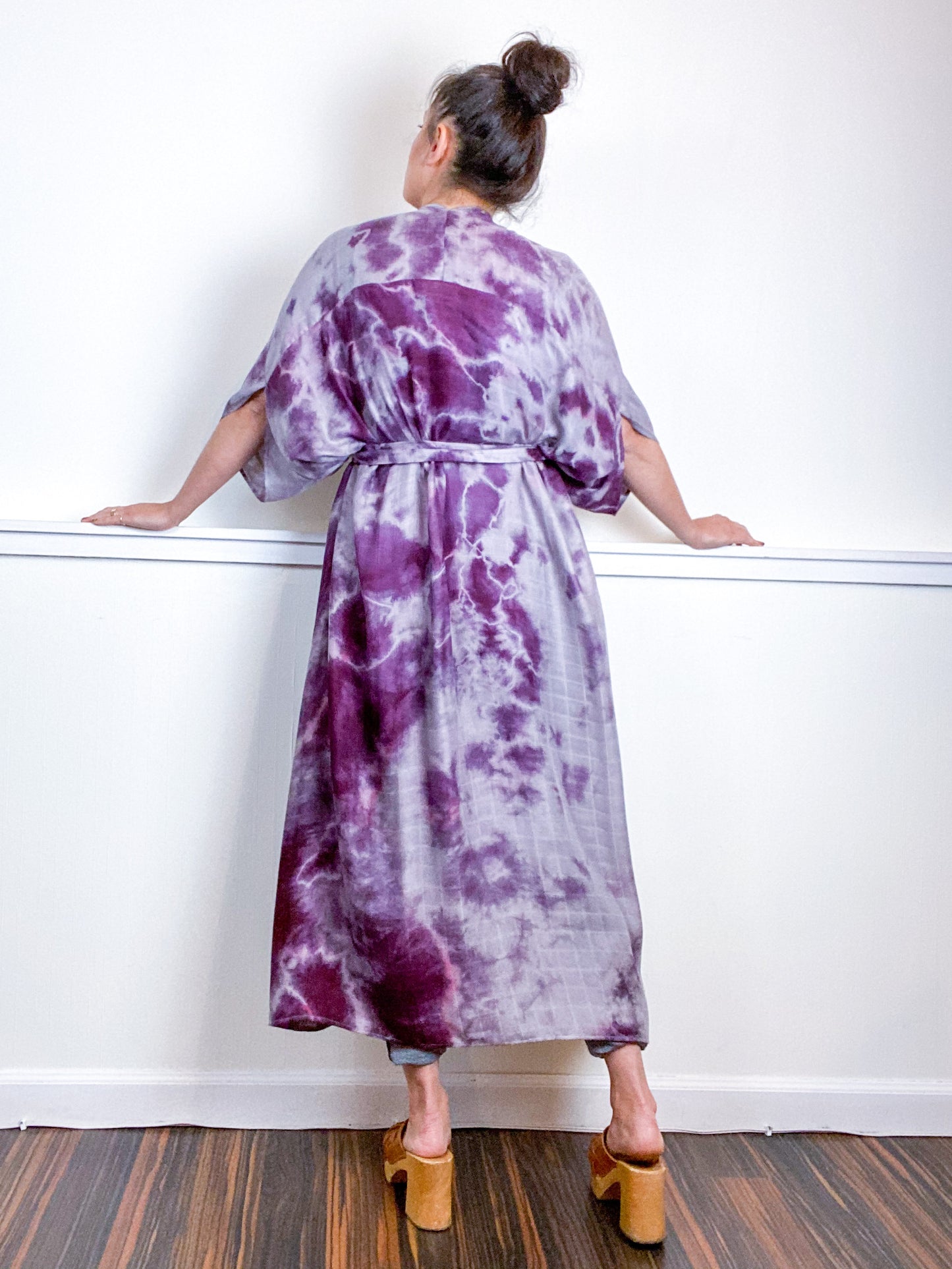Hand-Dyed High Low Kimono Bamboo Black Cherry